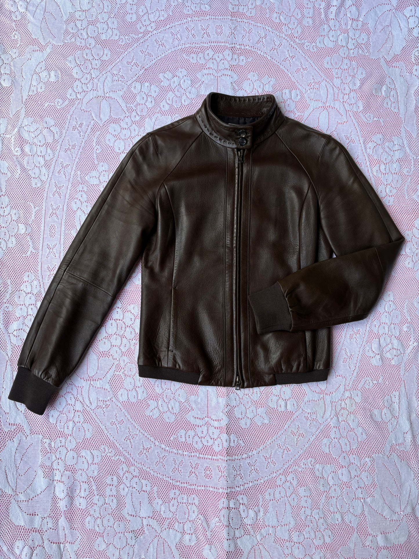 Vintage Italian Leather Bomber Jacket | Y2K Brown Leather Jacket