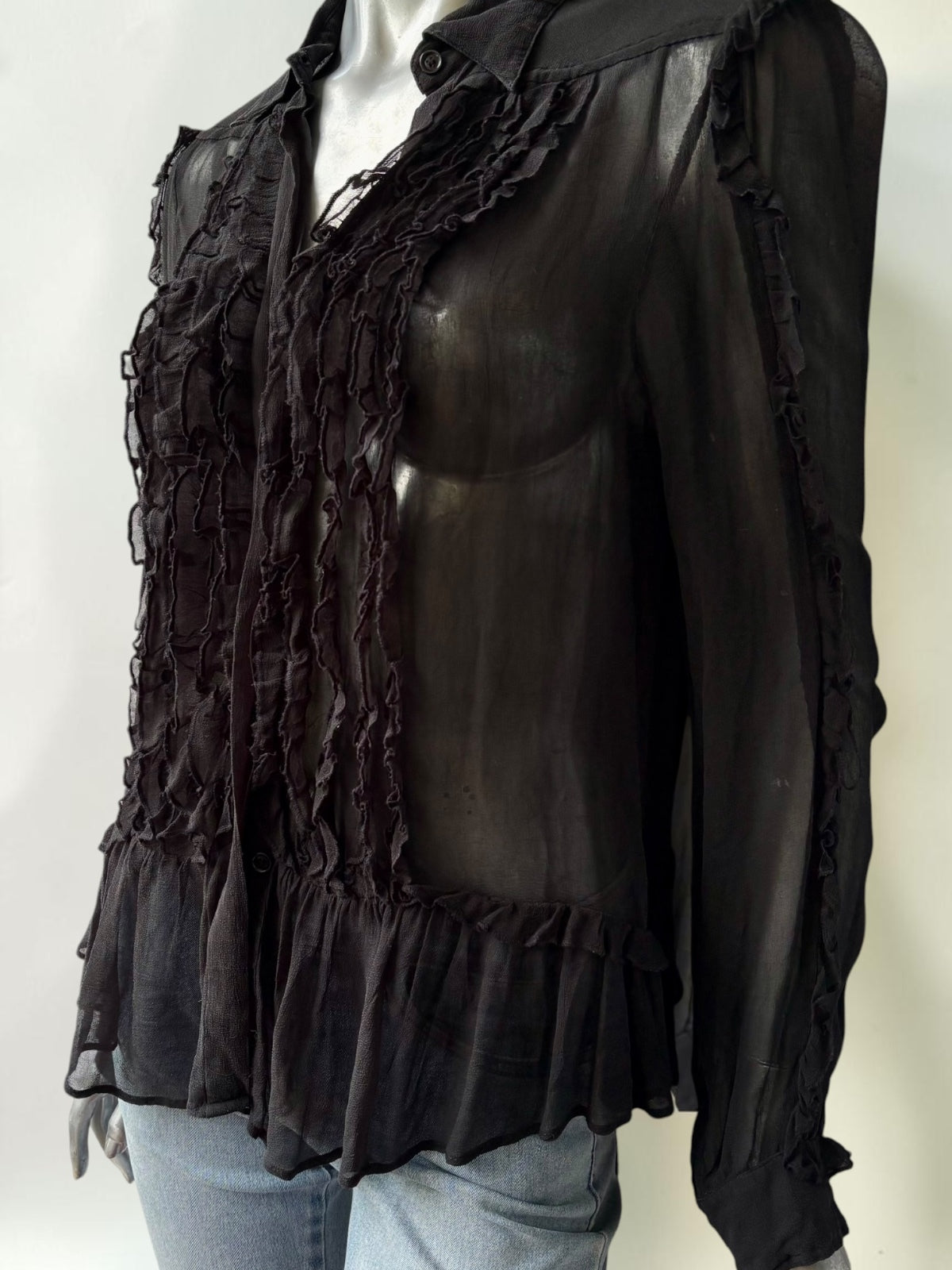 Vintage Just Cavalli black ruffle top close up
