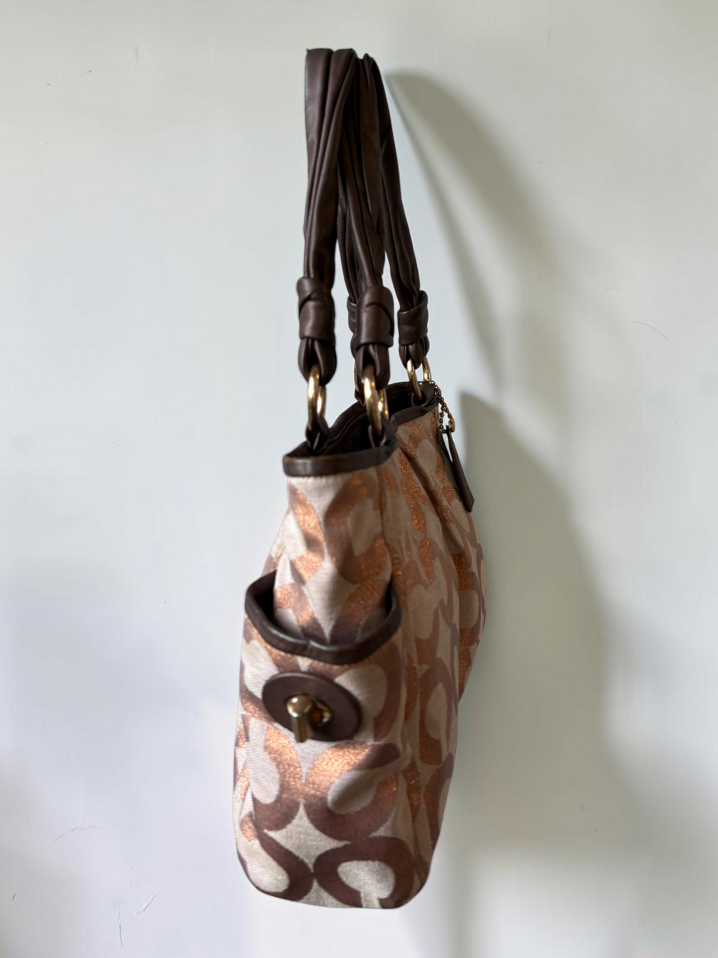 Vintage Coach metallic signature tote interior