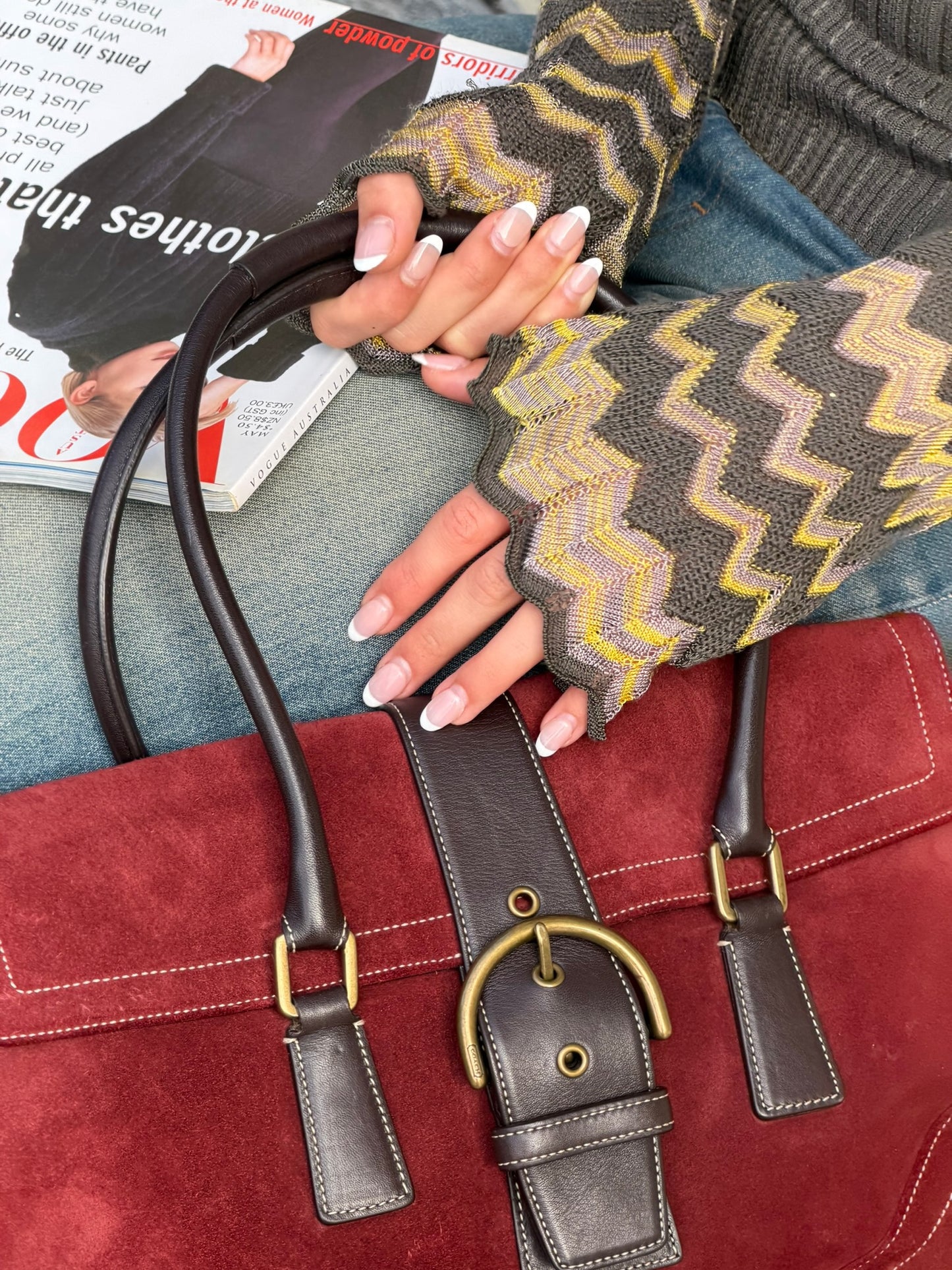 Vintage Coach Burgundy Suede Shoulder Bag | Y2K Coach Purse