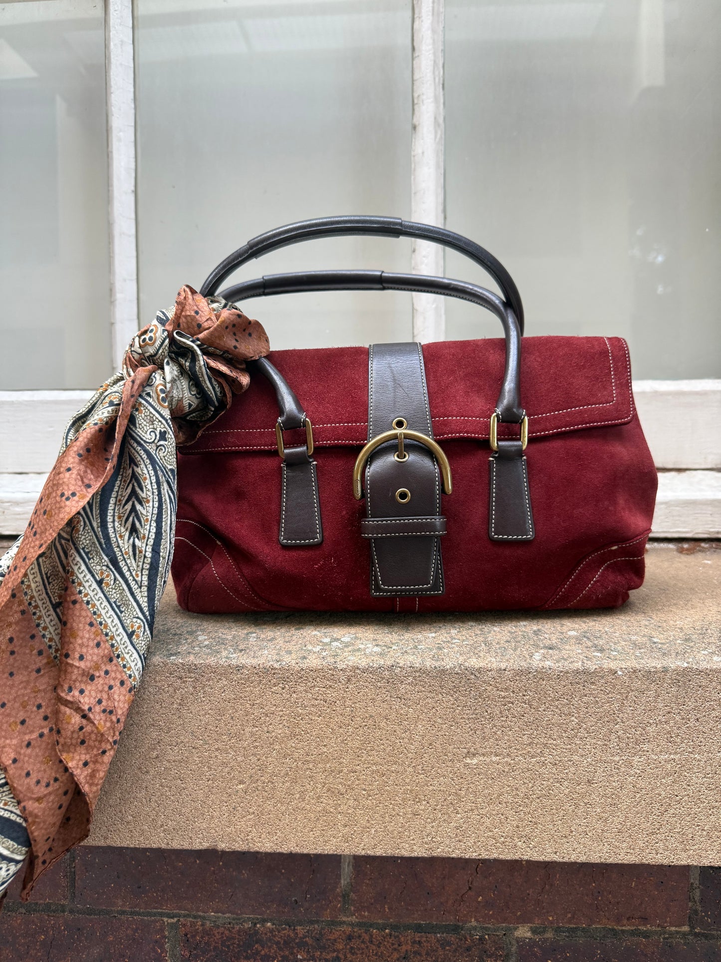 Vintage Coach Burgundy Suede Shoulder Bag | Y2K Coach Purse