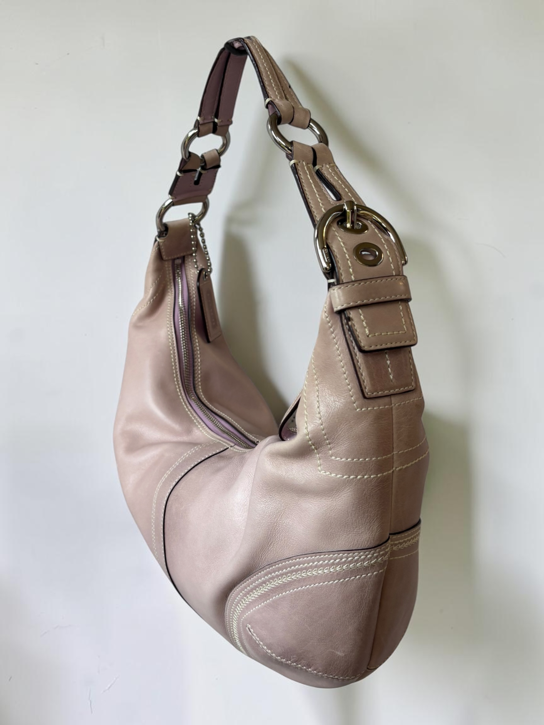 Vintage Coach Crescent Hobo bag blush pink side view