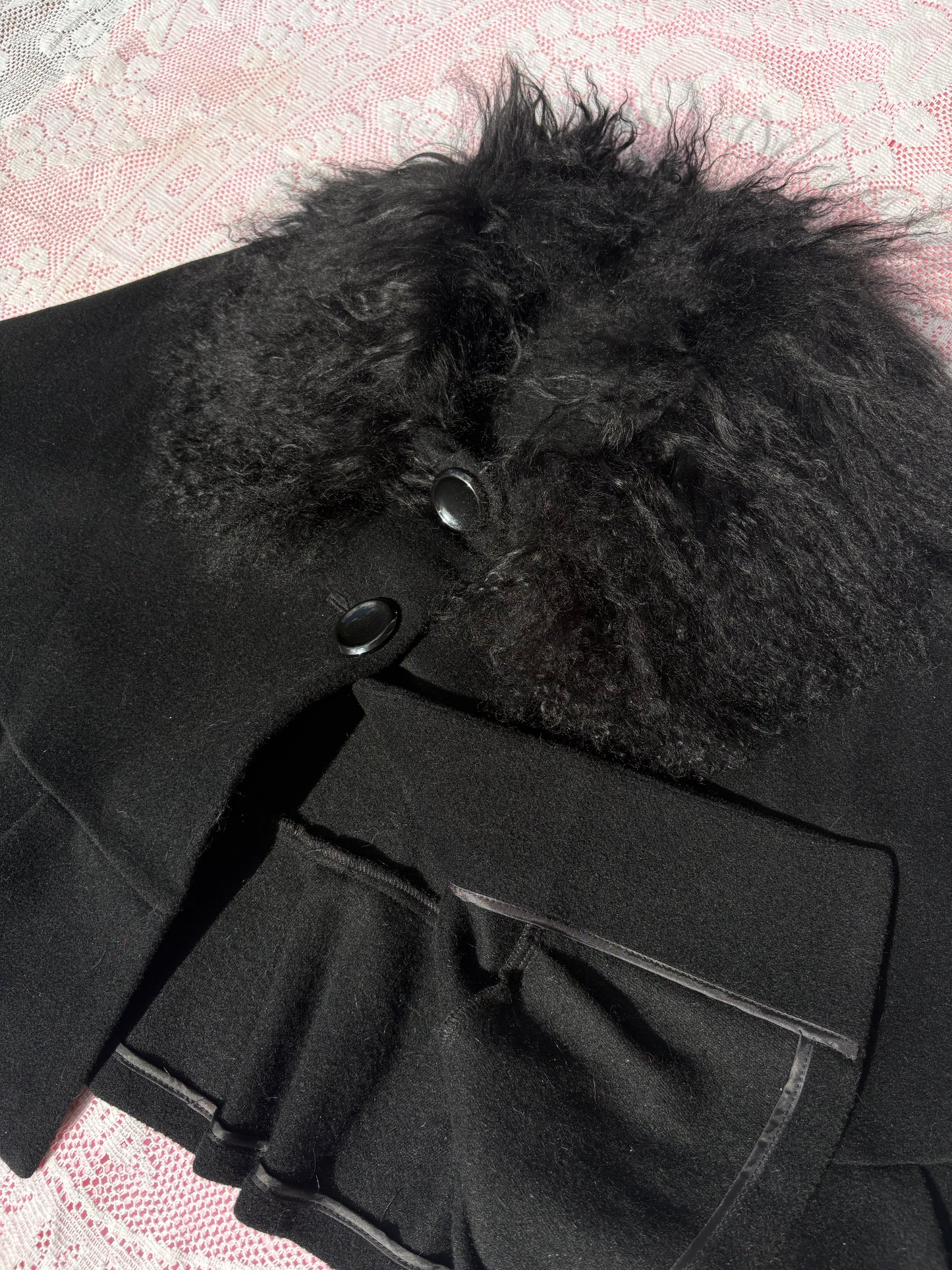 Vintage Mongolian Lamb Collar Poncho | Boho Luxe Outerwear