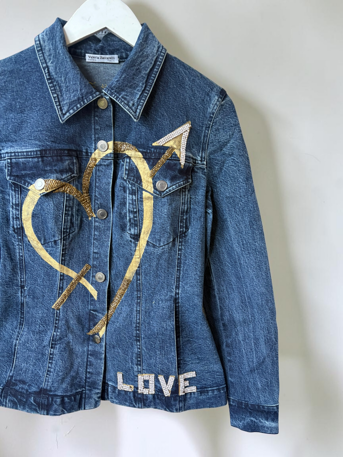 Vintage Valeria Zaccarelli Denim Jacket with Heart & Love Detail