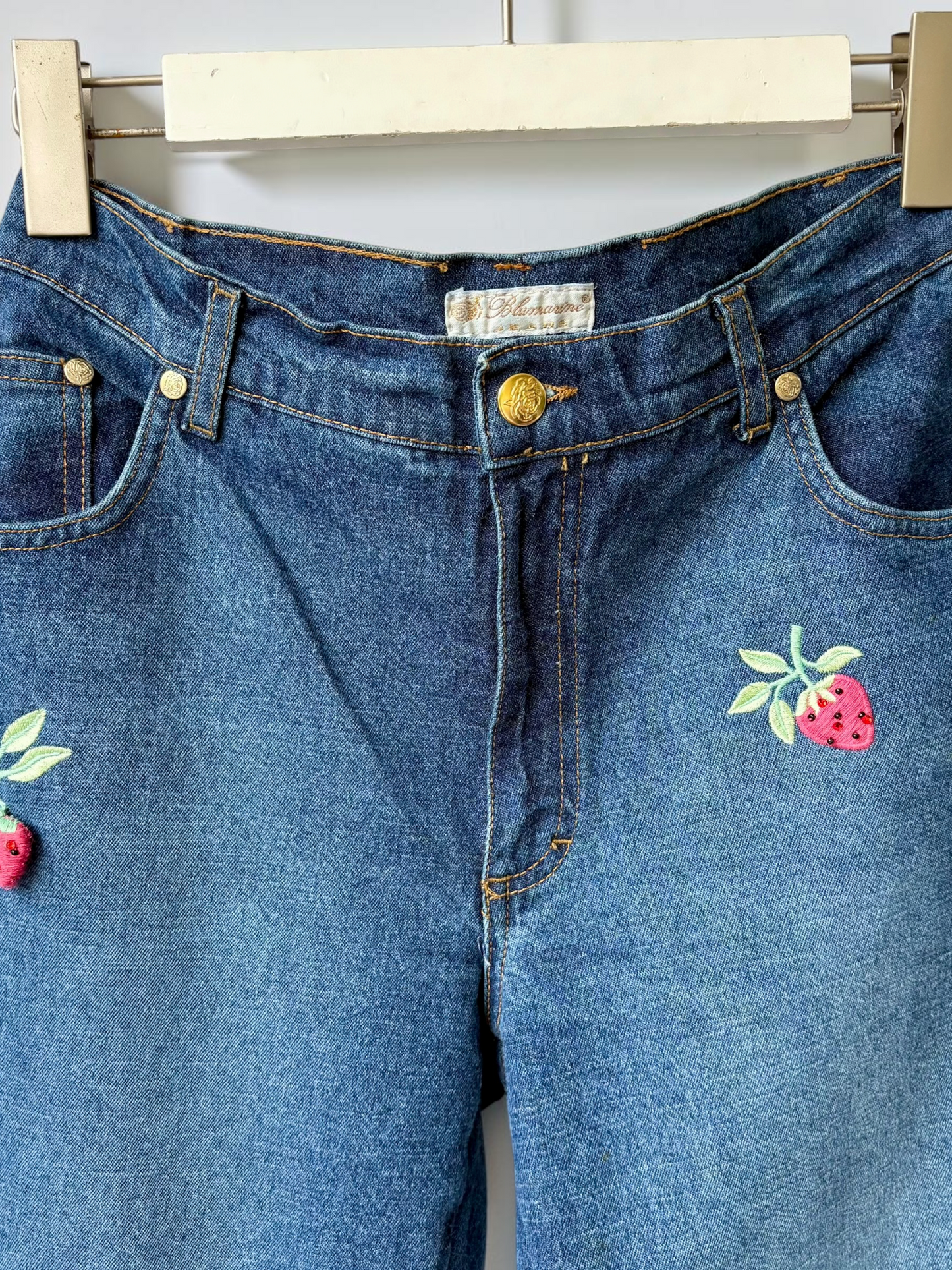 Vintage Blumarine Jeans gold rose button detail