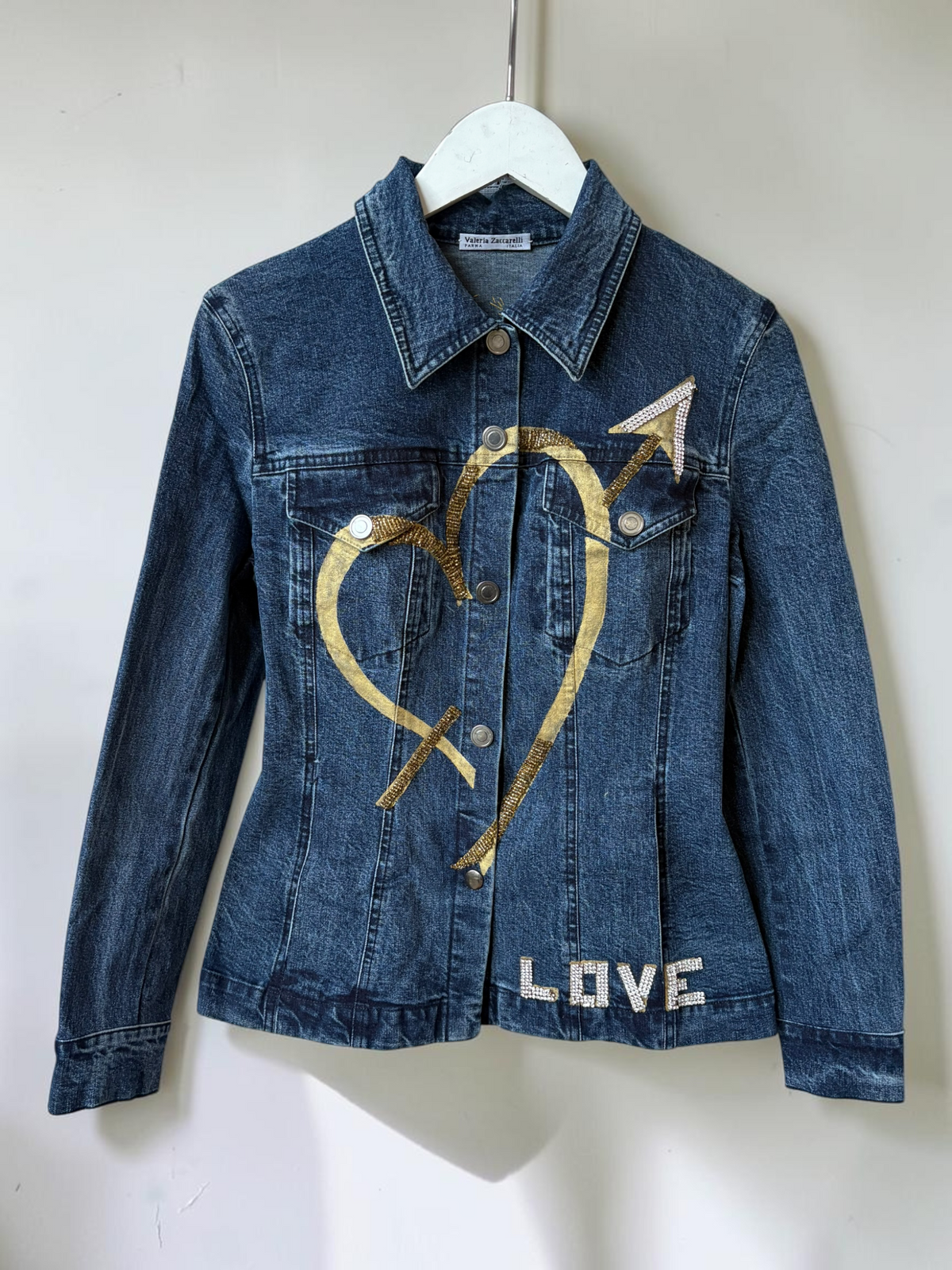 Vintage Valeria Zaccarelli Denim Jacket with Heart & Love Detail