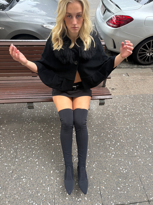 Vintage Christian Dior black thigh high boots