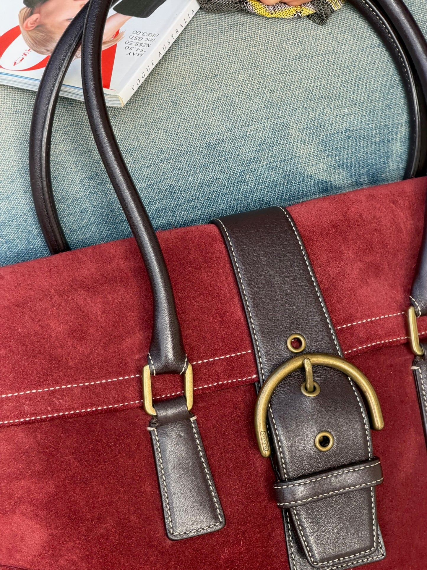 Vintage Coach Burgundy Suede Shoulder Bag | Y2K Coach Purse