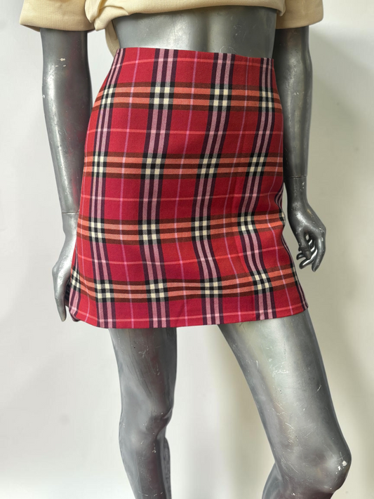Vintage Burberry Blue Label red plaid mini skirt front