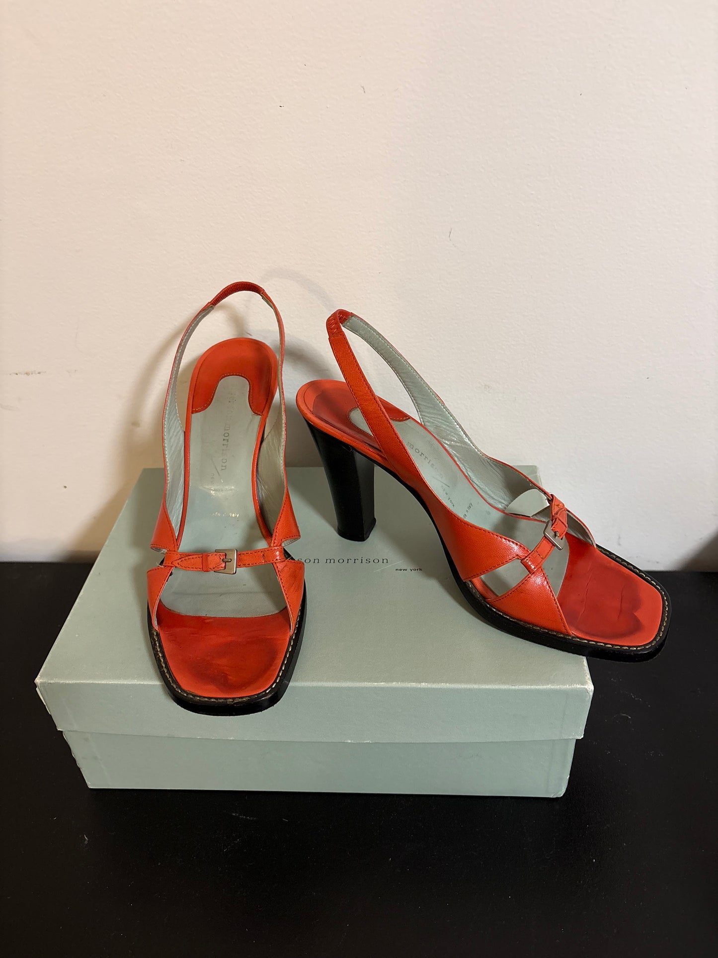 Vintage Sigerson Morrison Orange Leather Heels | Y2K Designer Sandals