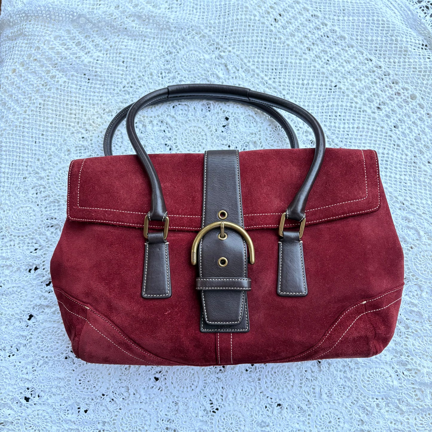 Vintage Coach Burgundy Suede Shoulder Bag | Y2K Coach Purse
