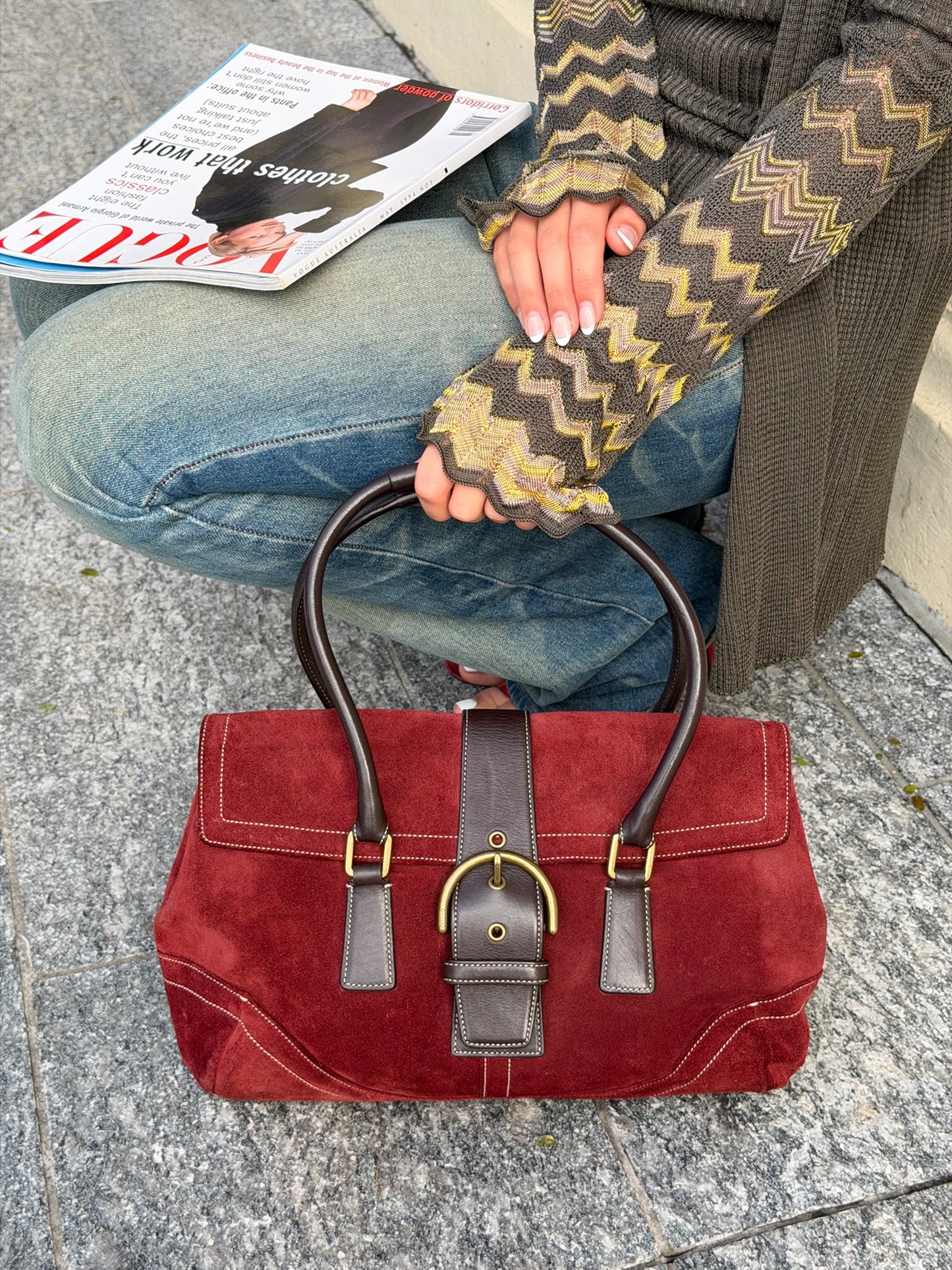 Vintage Coach Burgundy Suede Shoulder Bag | Y2K Coach Purse