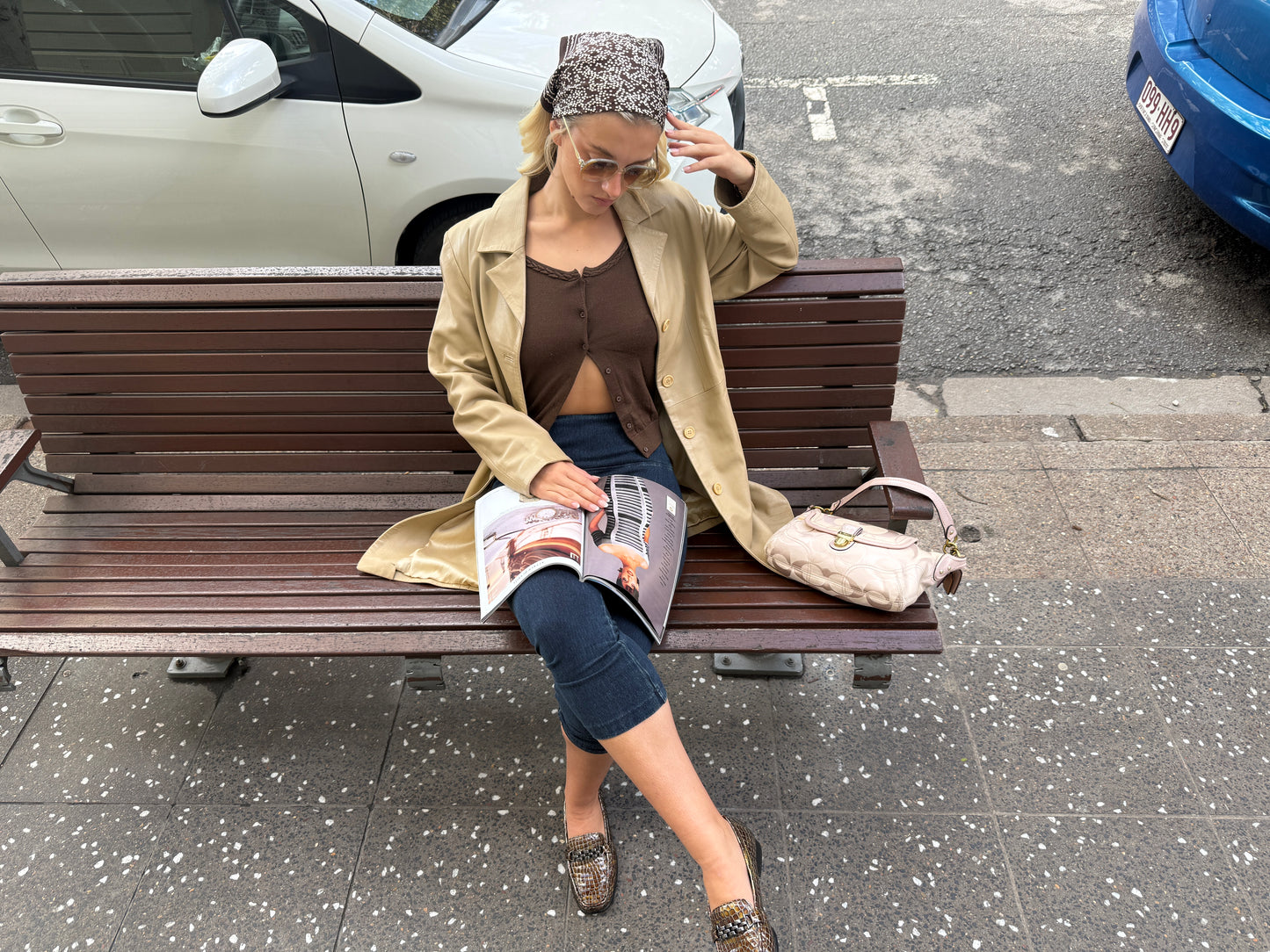 Vintage Brown Printed Headscarf | Y2K Bandana Scarf