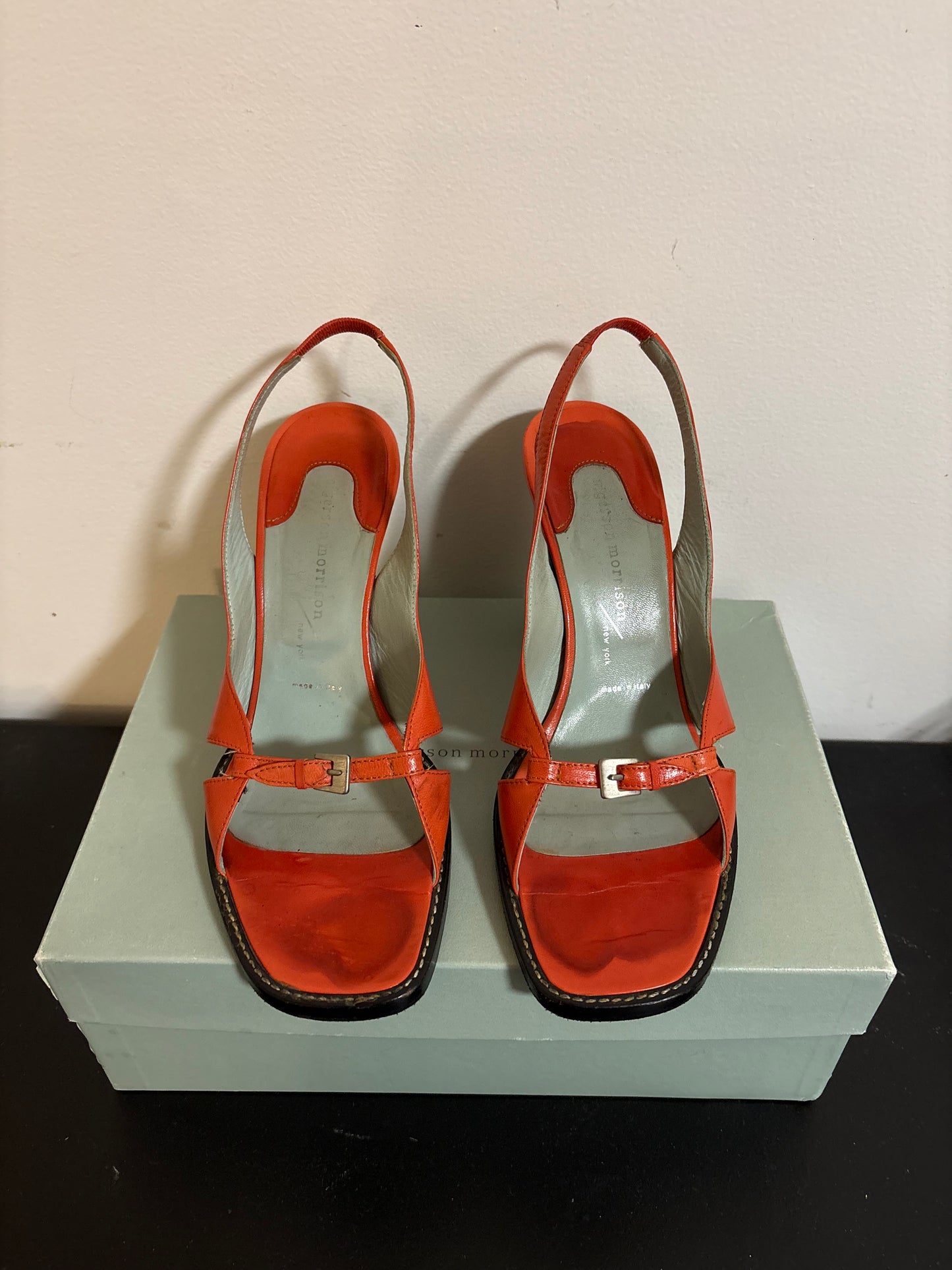 Vintage Sigerson Morrison Orange Leather Heels | Y2K Designer Sandals