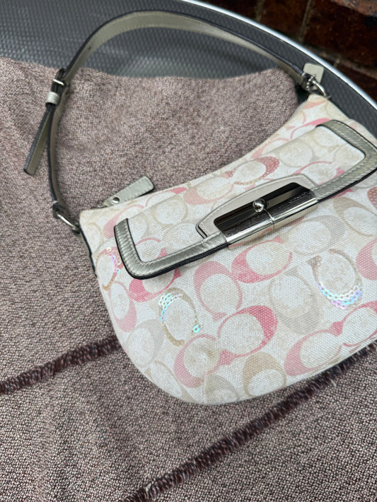 Vintage Coach sequin mini party bag cream pink