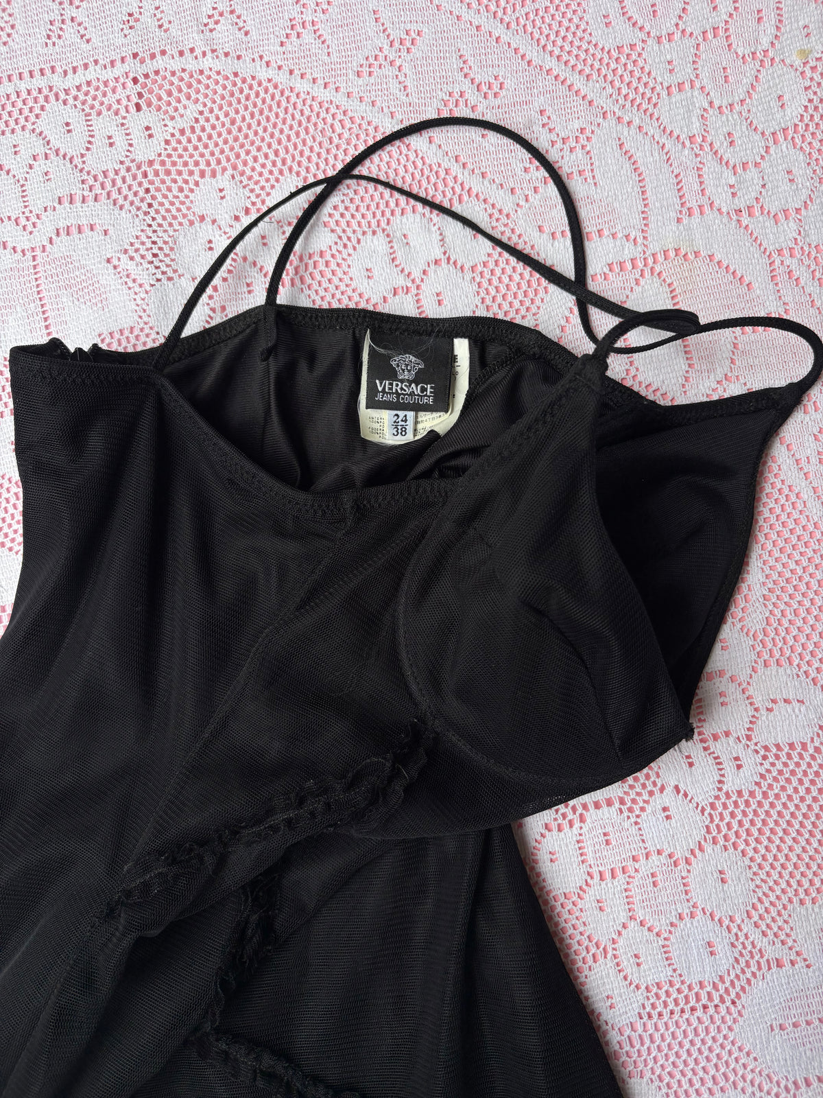 Vintage Versace sheer mesh dress close up