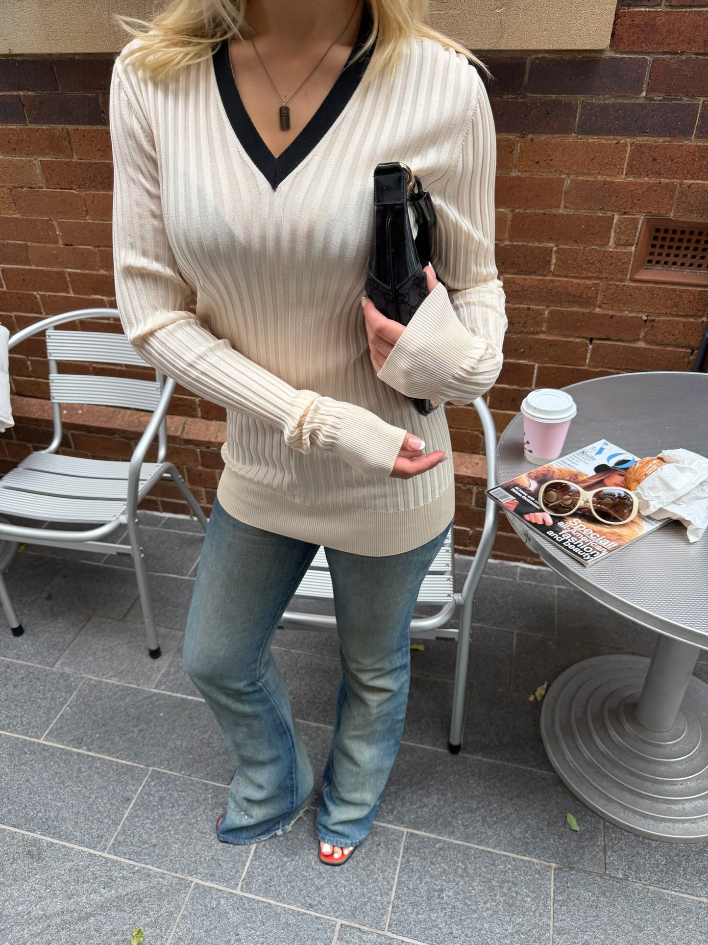 Vintage Dolce & Gabbana Rib Knit Top | Designer V Neck Sweater