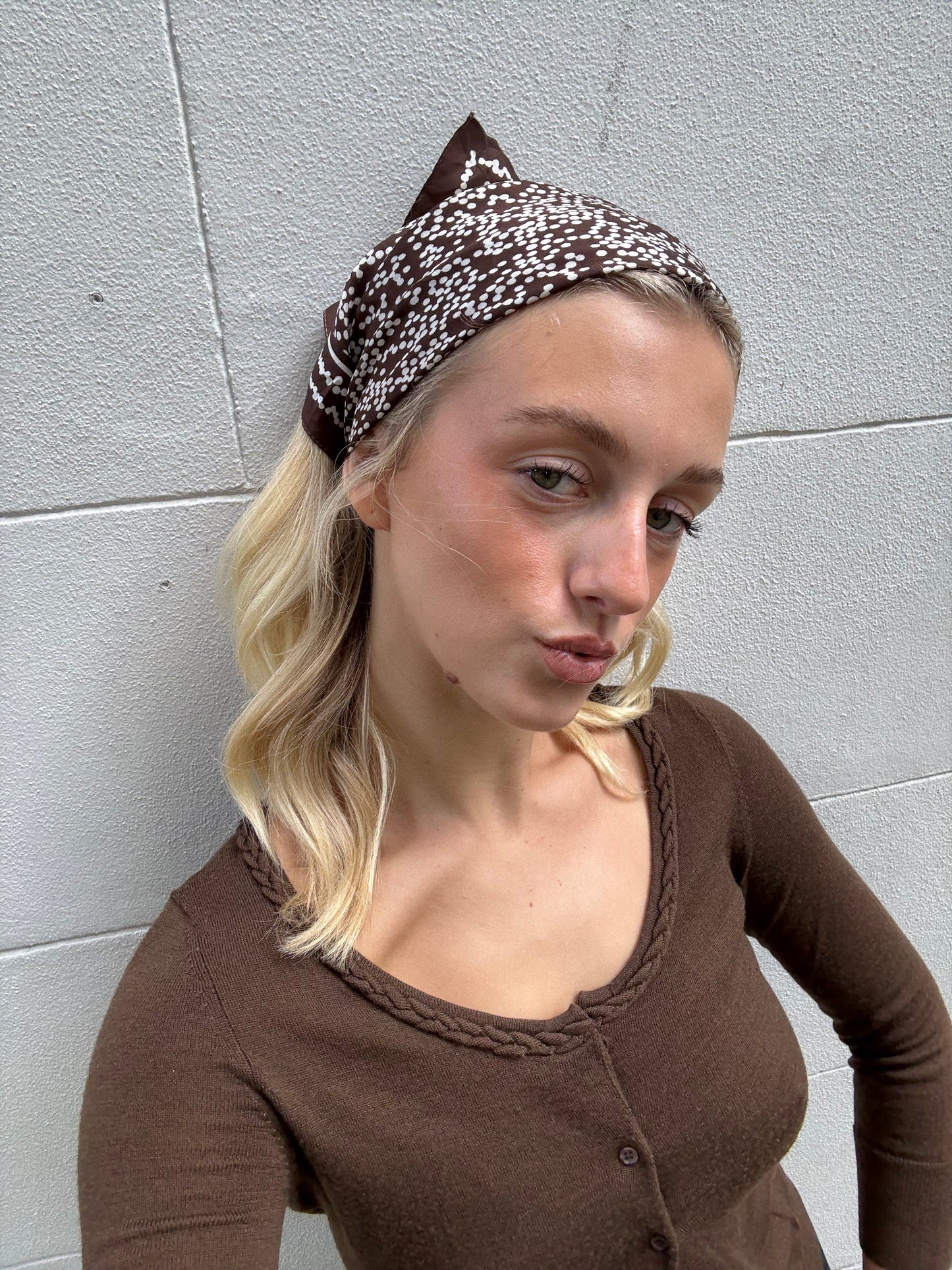 Vintage Brown Printed Headscarf | Y2K Bandana Scarf