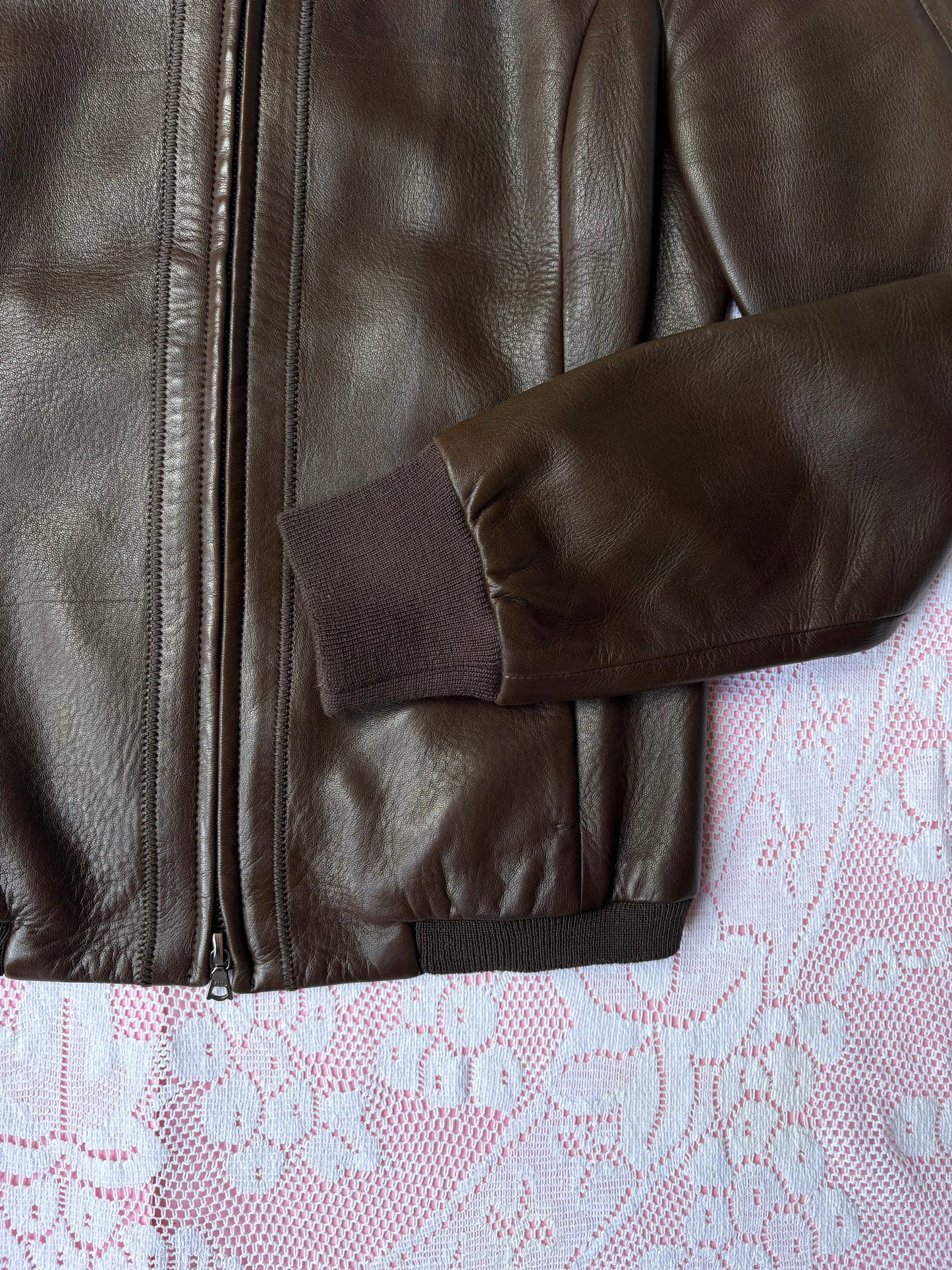 Vintage Italian Leather Bomber Jacket | Y2K Brown Leather Jacket