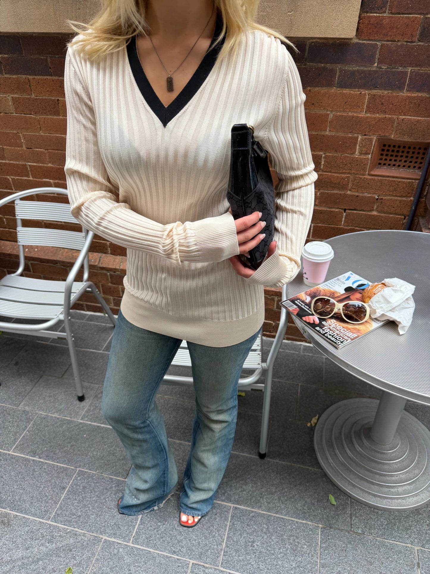 Vintage Dolce & Gabbana Rib Knit Top | Designer V Neck Sweater
