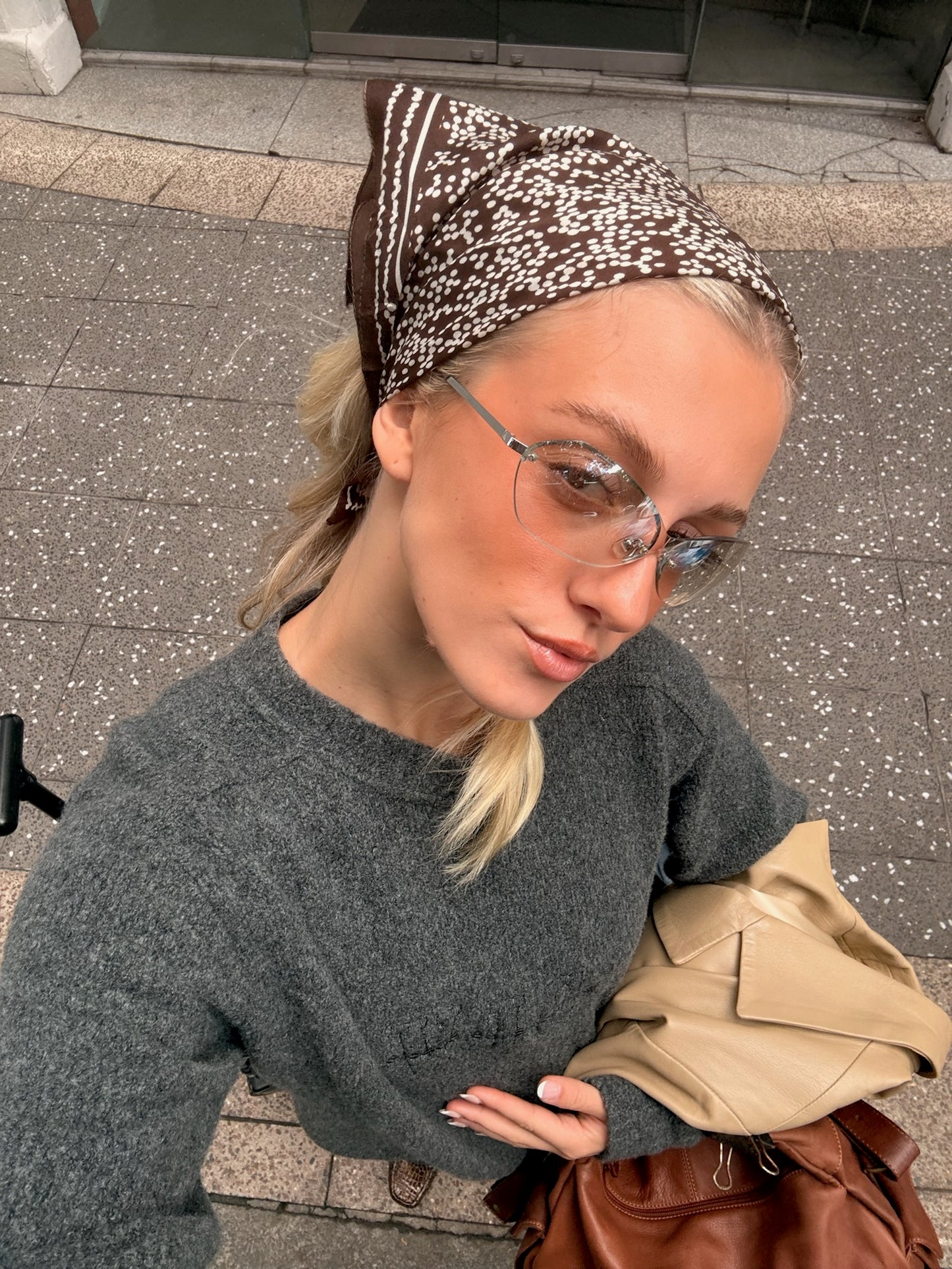 Vintage Brown Printed Headscarf | Y2K Bandana Scarf