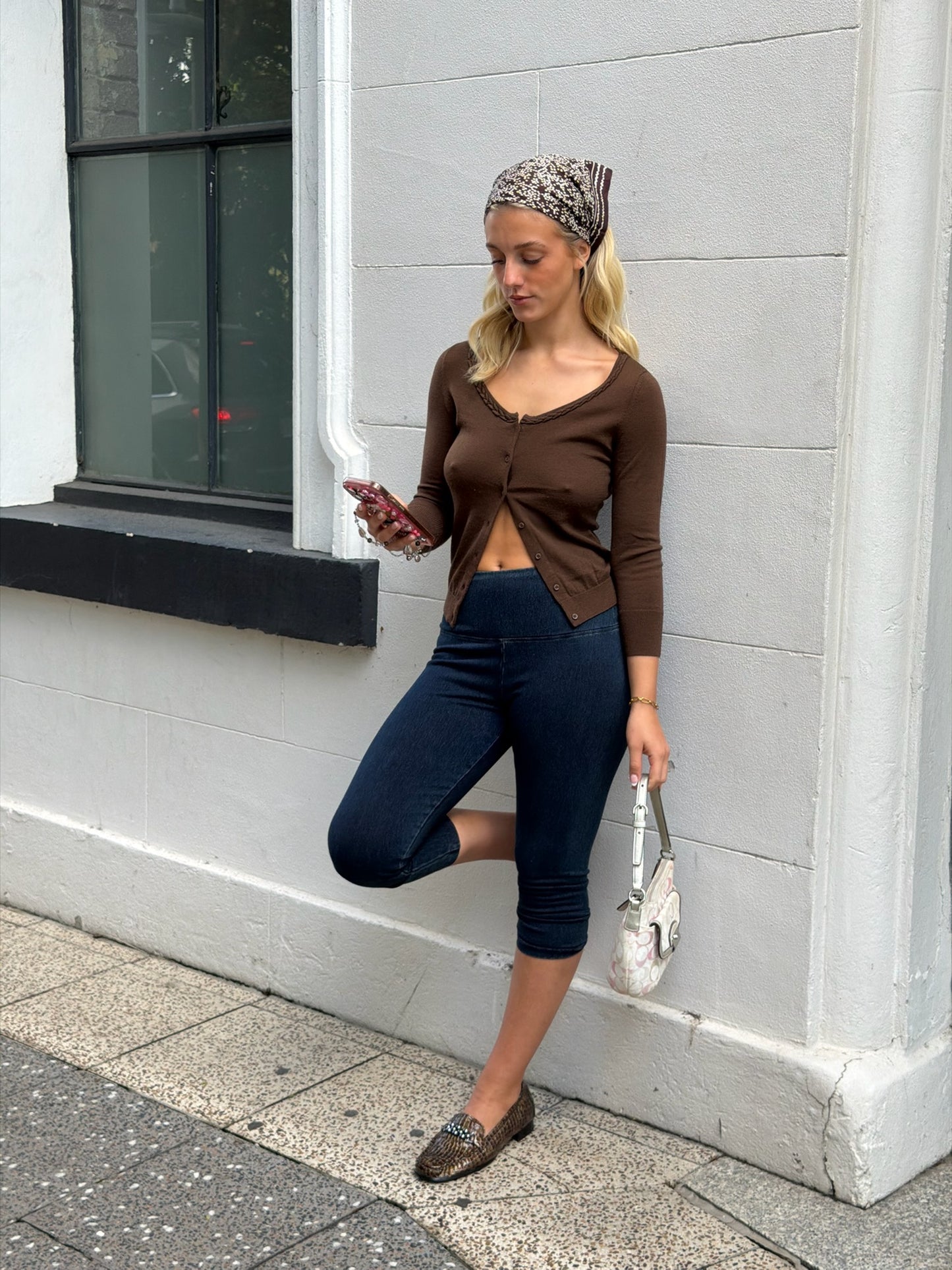 Vintage Brown Printed Headscarf | Y2K Bandana Scarf