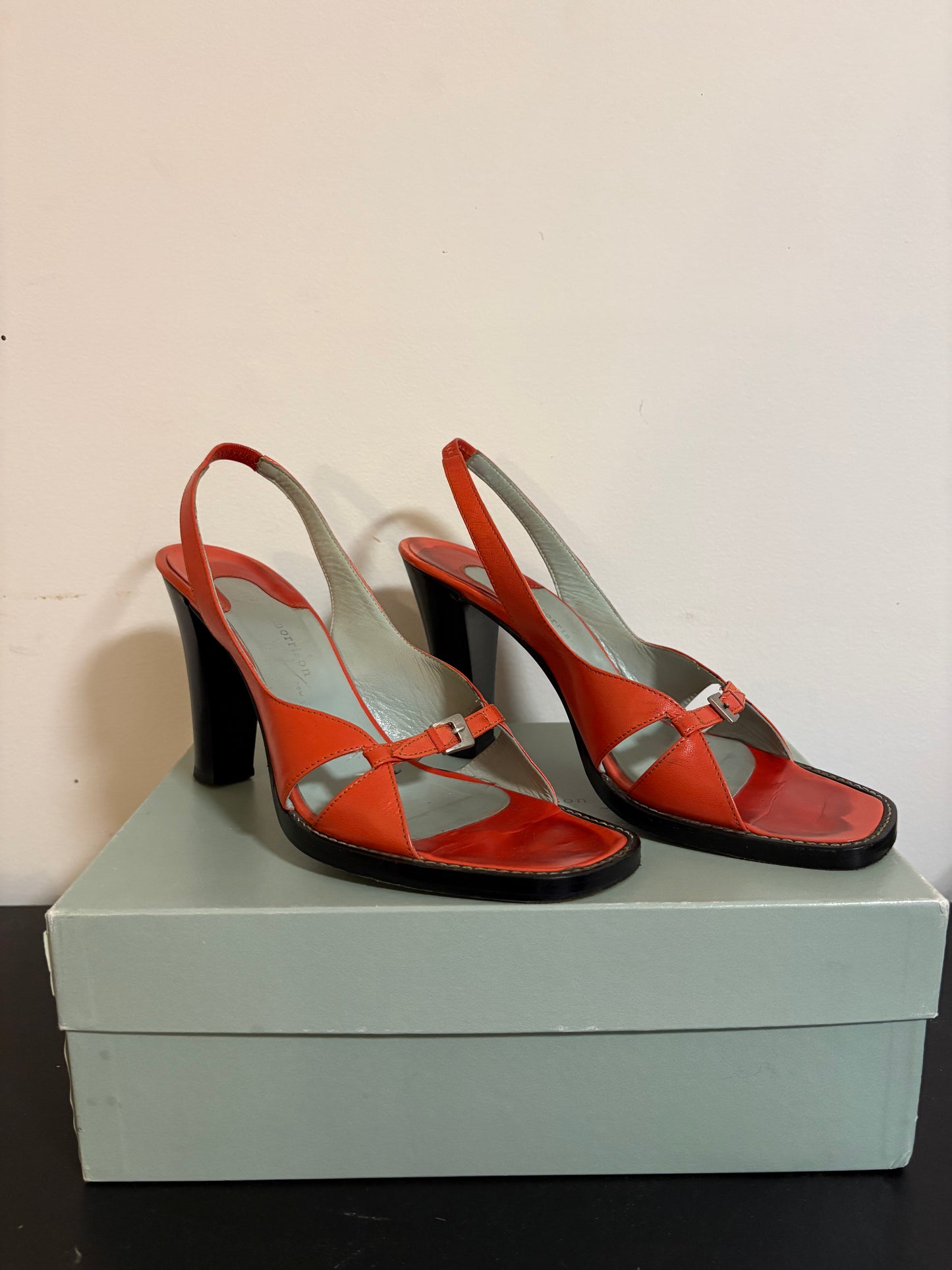 Vintage Sigerson Morrison Orange Leather Heels | Y2K Designer Sandals