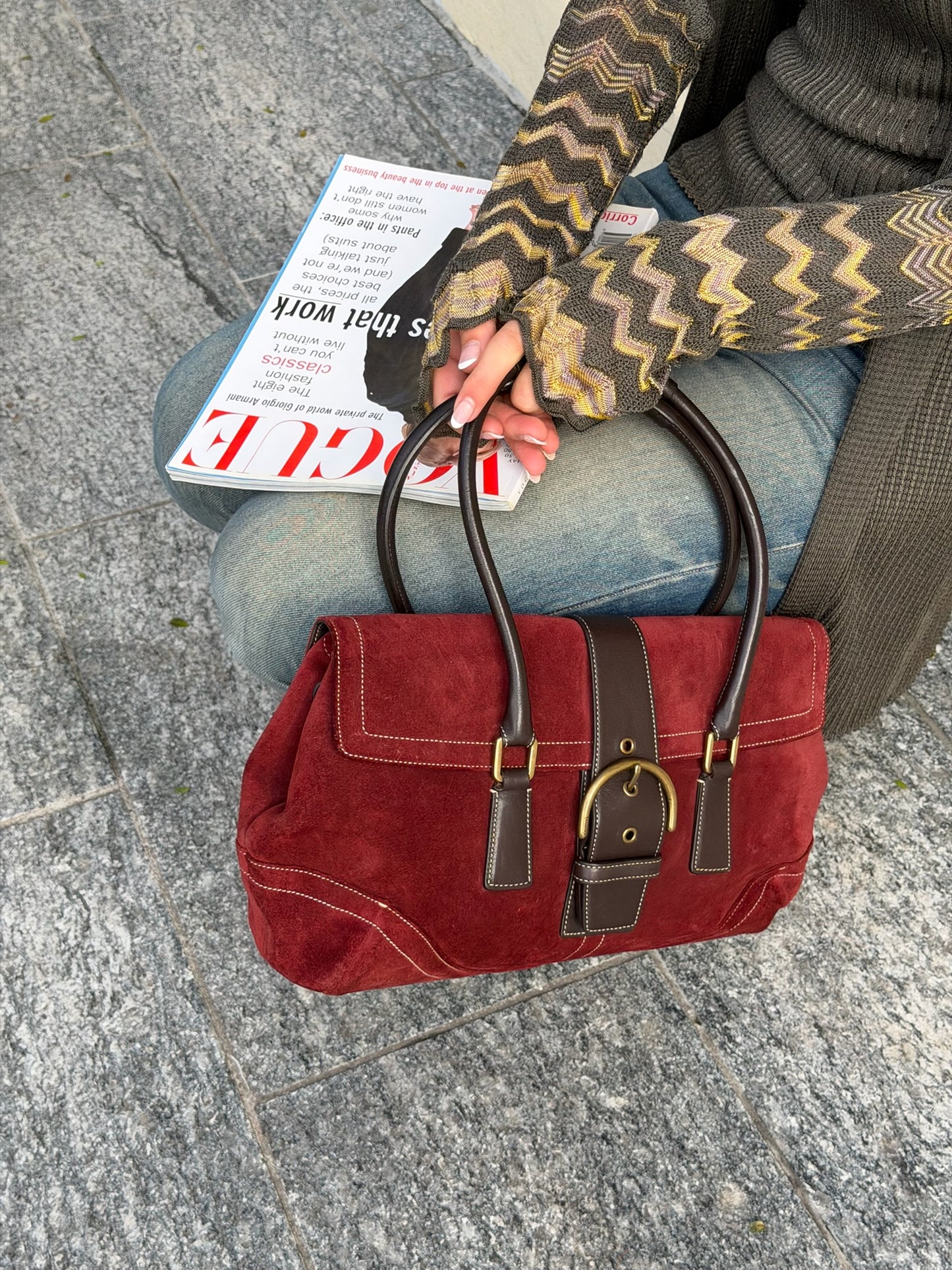 Vintage Coach Burgundy Suede Shoulder Bag | Y2K Coach Purse