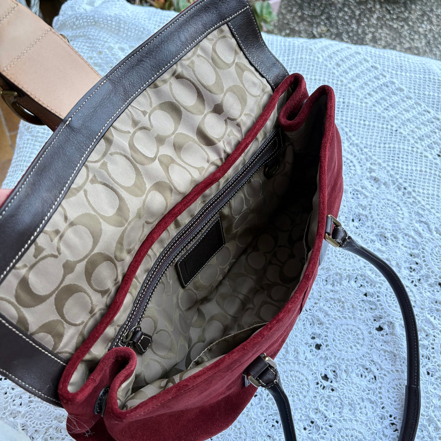Vintage Coach Burgundy Suede Shoulder Bag | Y2K Coach Purse
