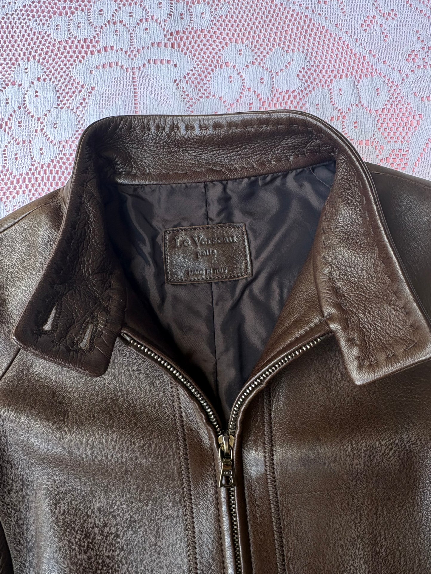 Vintage Italian Leather Bomber Jacket | Y2K Brown Leather Jacket
