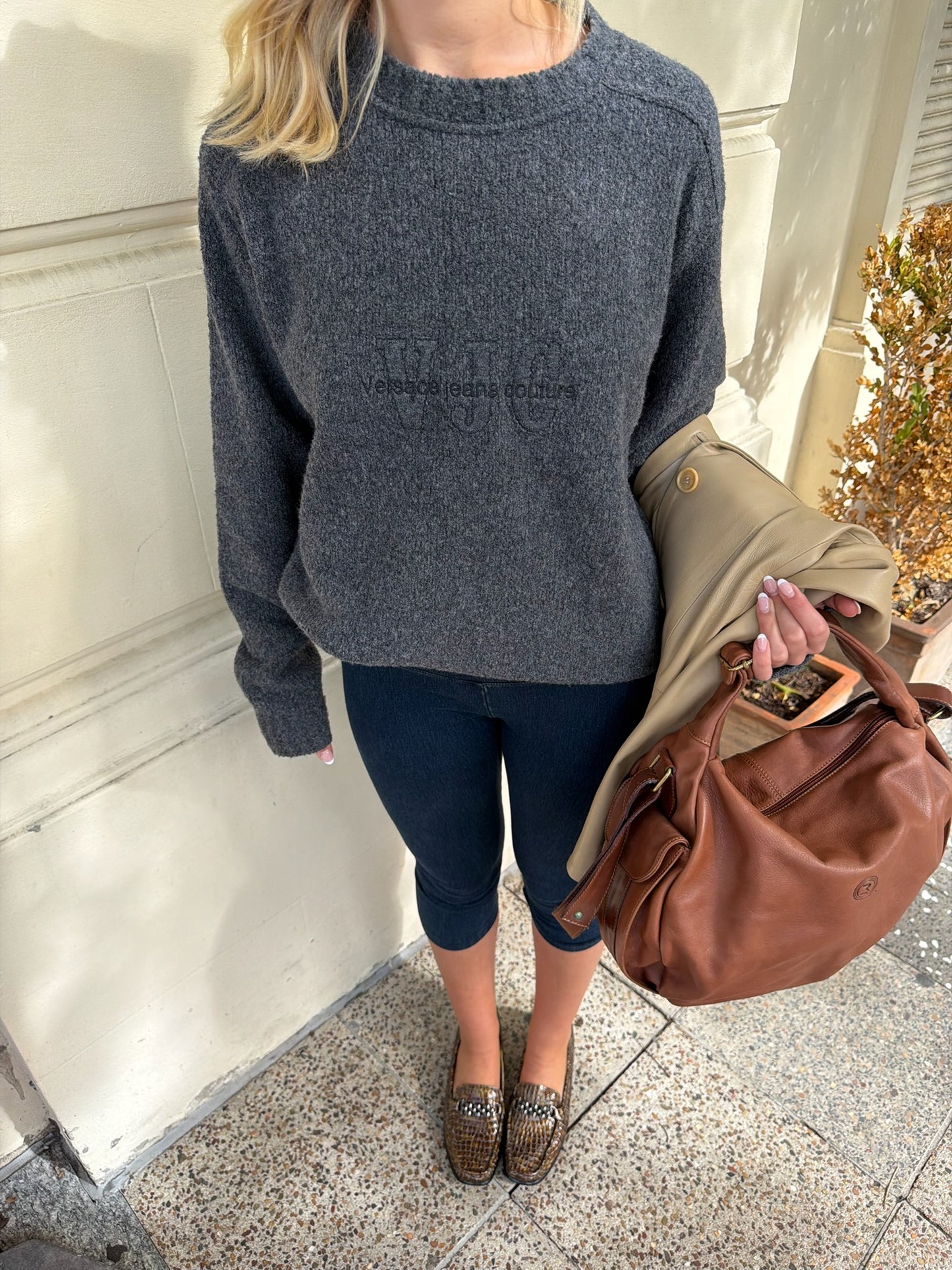 Vintage Versace Grey Knit Sweater | Archive Designer Knitwear