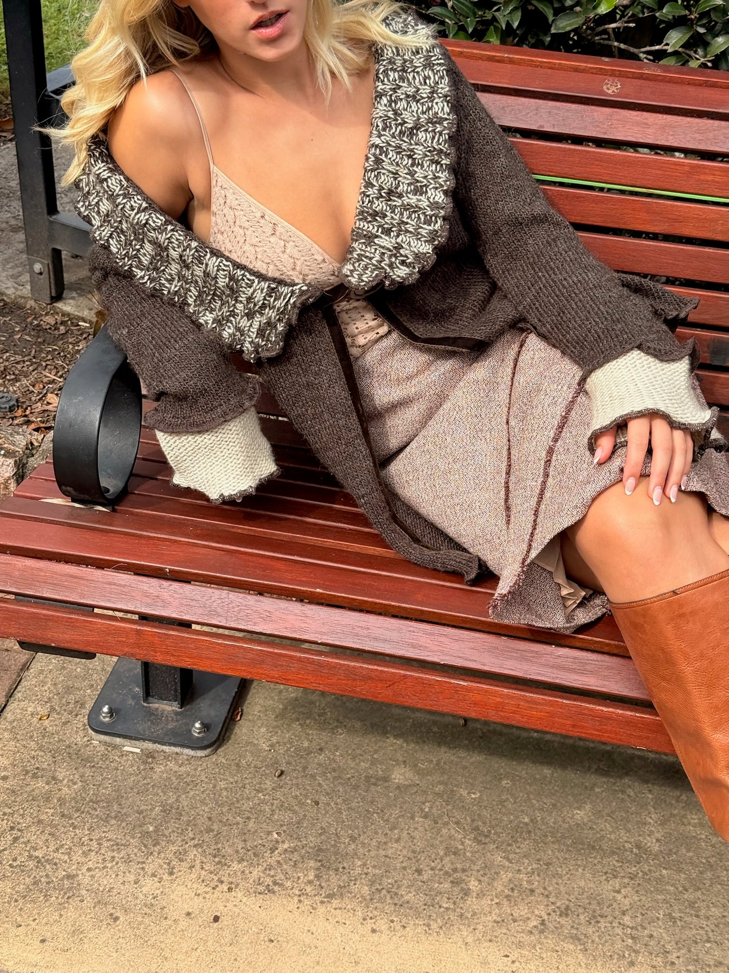 Vintage Caro Fellini Brown Cardigan | Y2K Knit Sweater