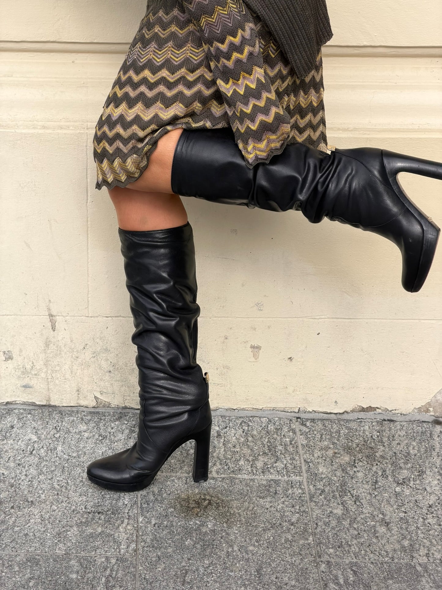 Vintage Gucci Black Leather Boots | Designer Knee High Boots