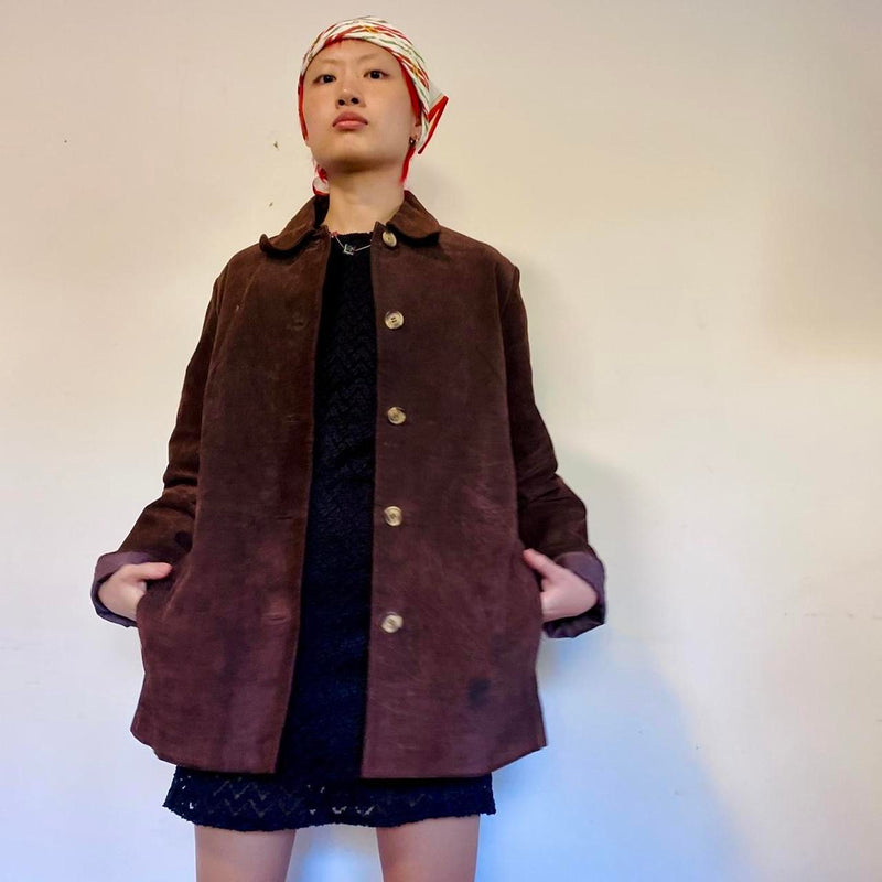 Vintage 90s brown suede shirt jacket