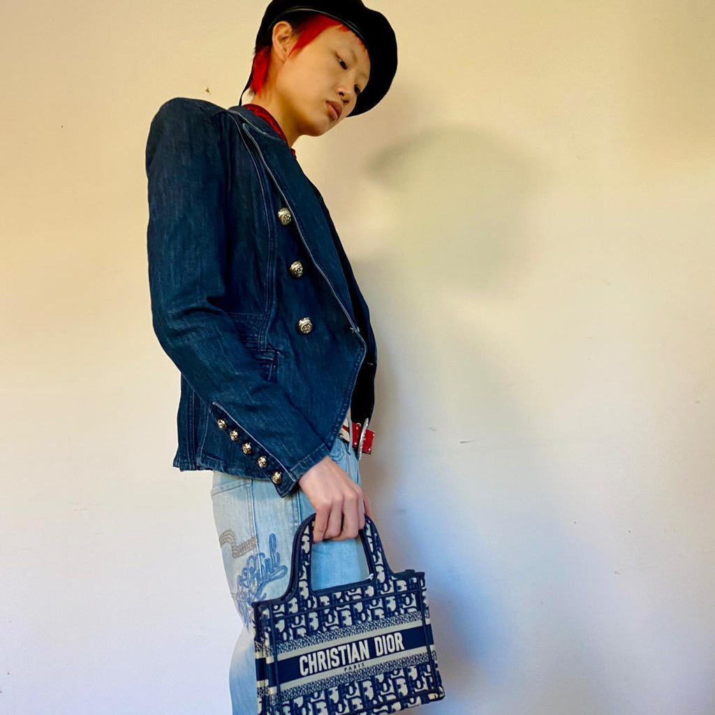 Vintage Y2K denim blazer military style jacket