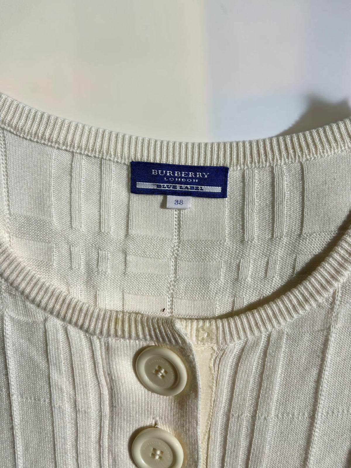 Vintage Burberry London cream knit shift dress close up