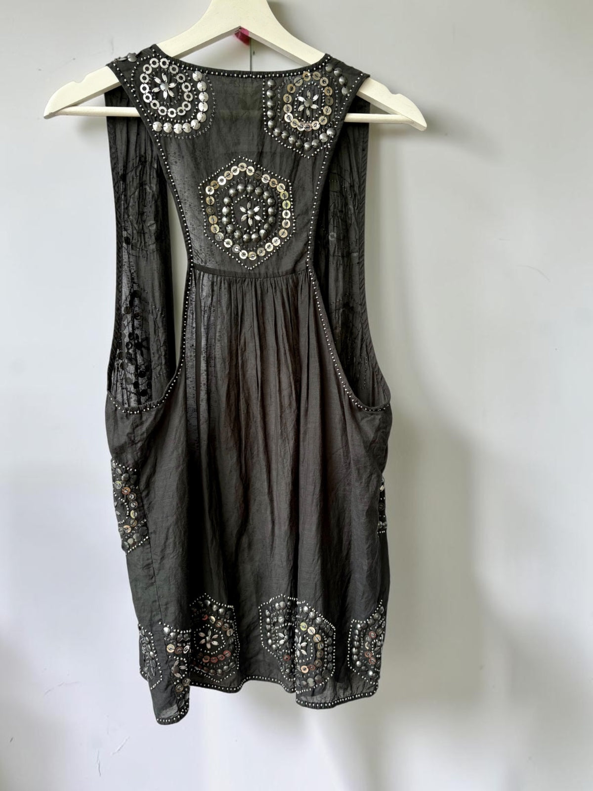 Vintage Eastern Princess black beaded silk vest close up