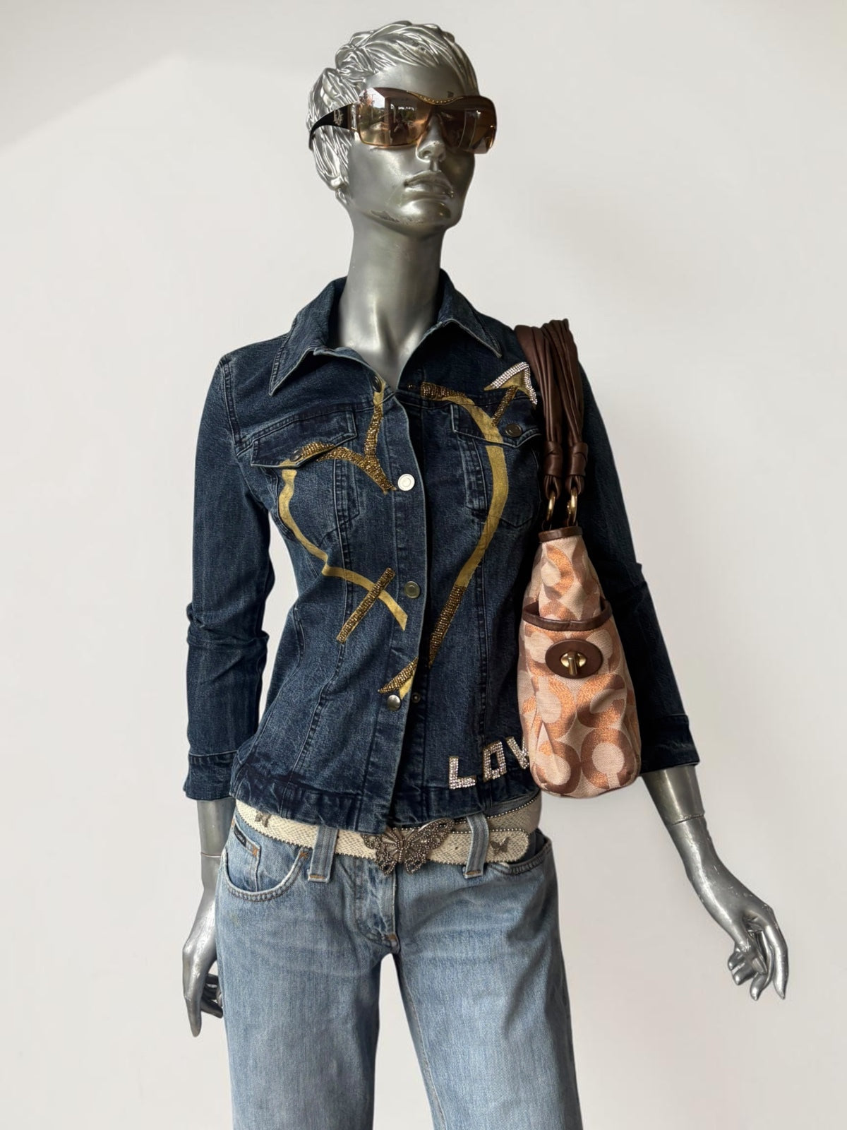 Vintage Valeria Zaccarelli denim jacket heart and love detail
