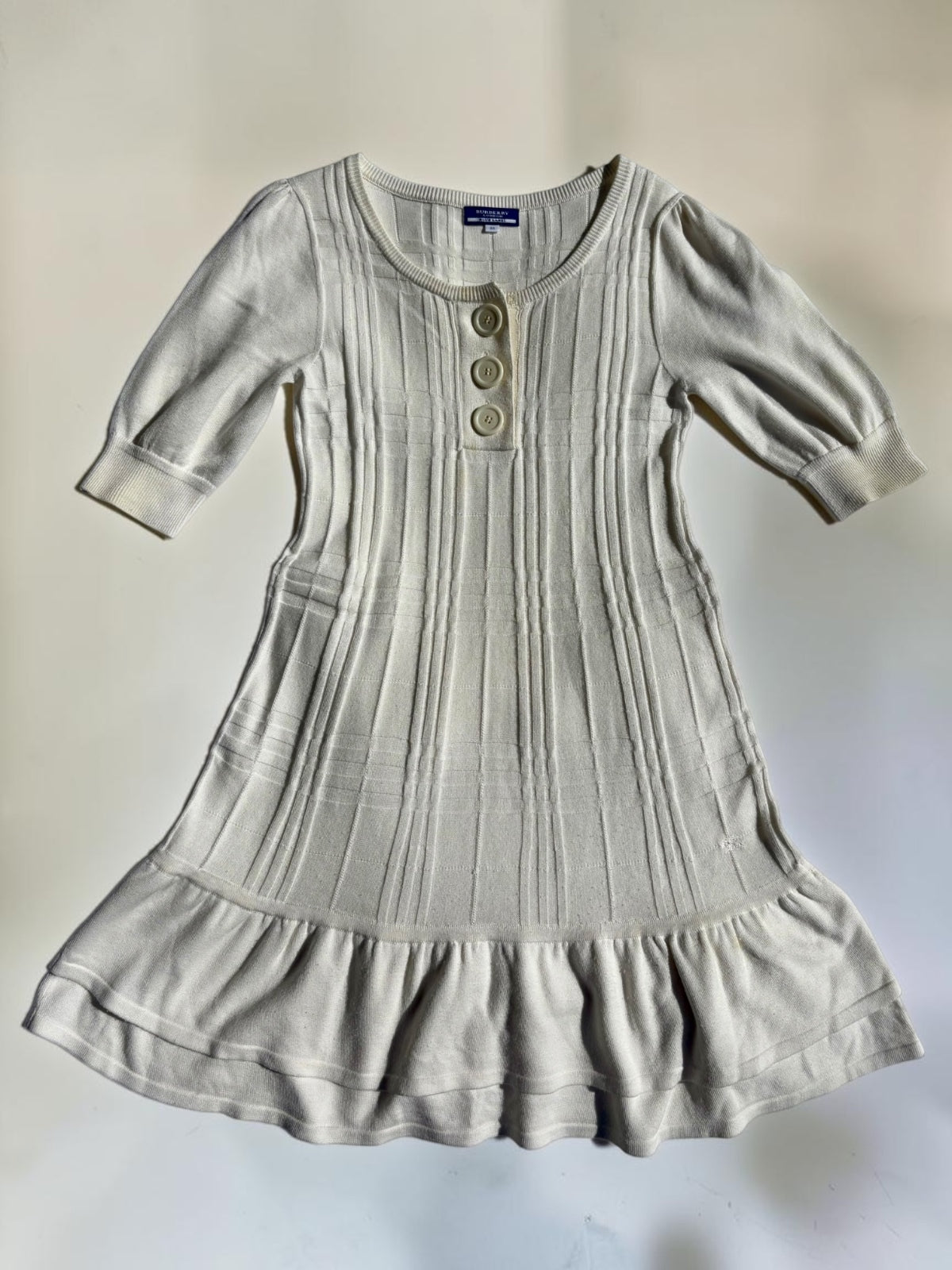 Vintage Burberry London cream knit shift dress button placket