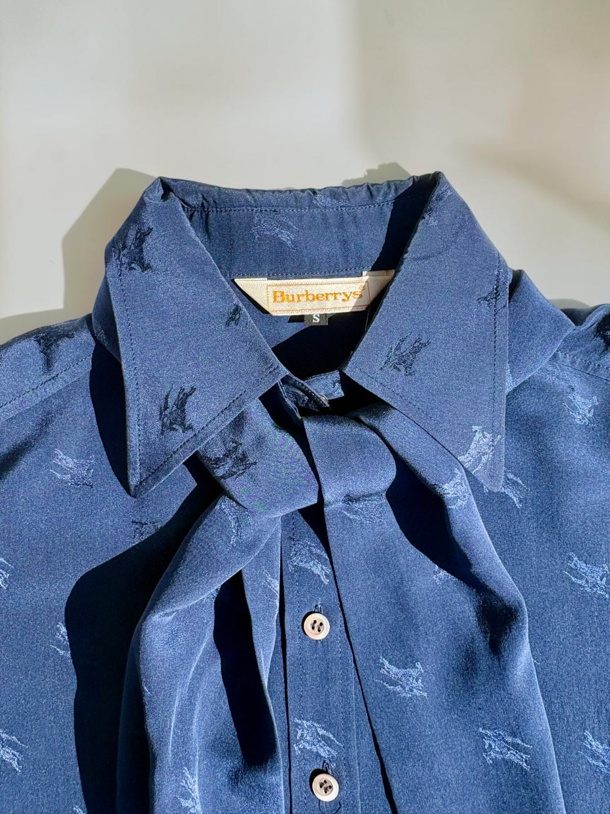 Vintage Burberrys navy silk shirt cuff