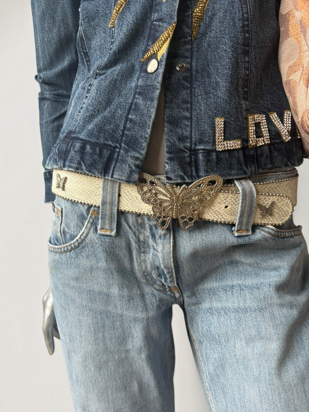 Vintage Y2K snake print leather butterfly buckle belt