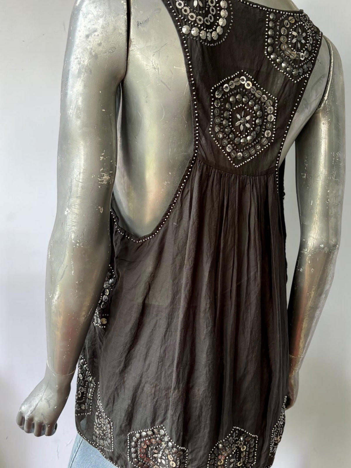 Vintage Eastern Princess black beaded silk vest mirror bead embellishment