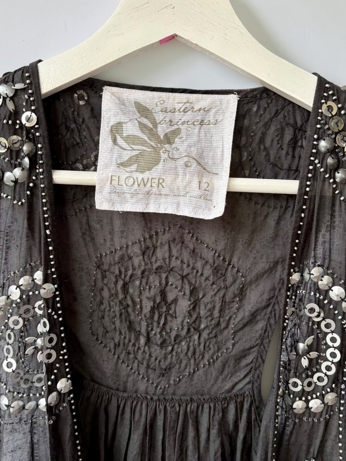 Vintage Eastern Princess black beaded silk vest medallion