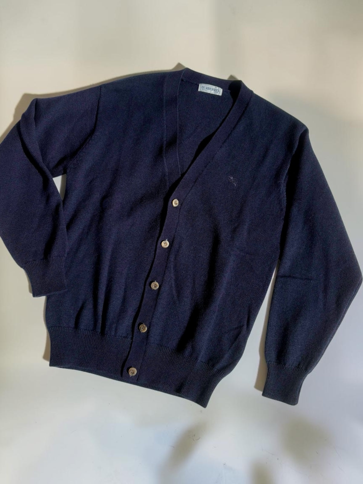 Vintage Burberrys navy knit cardigan label