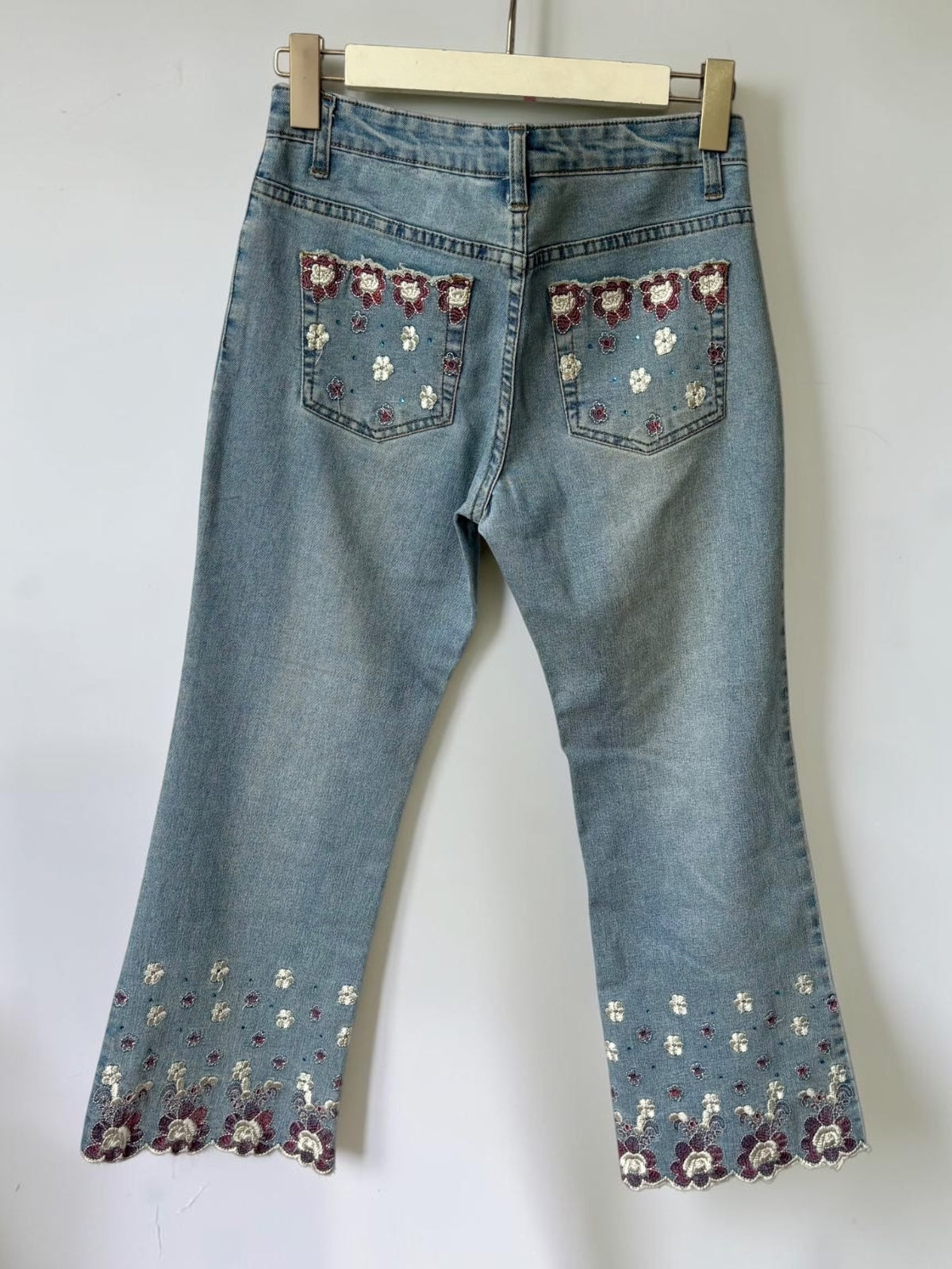 Vintage embellished floral jeans full length