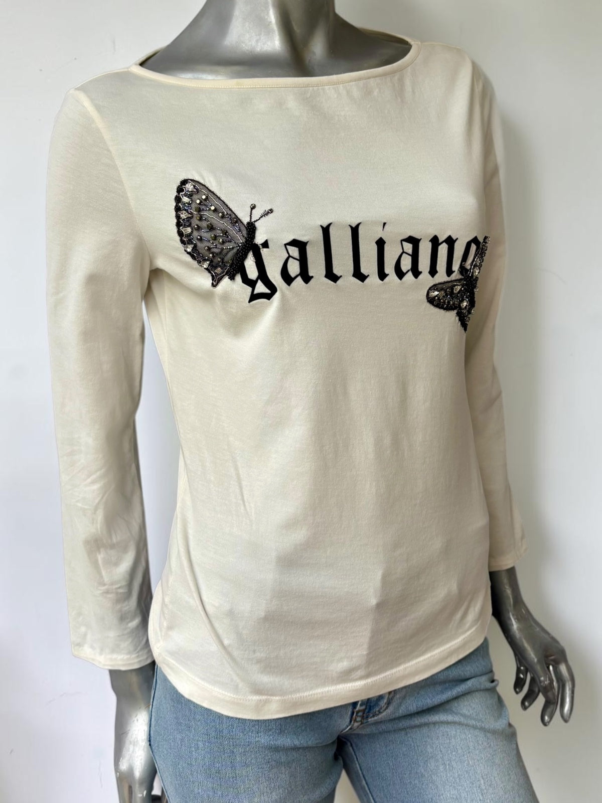 Vintage John Galliano cream butterfly logo top