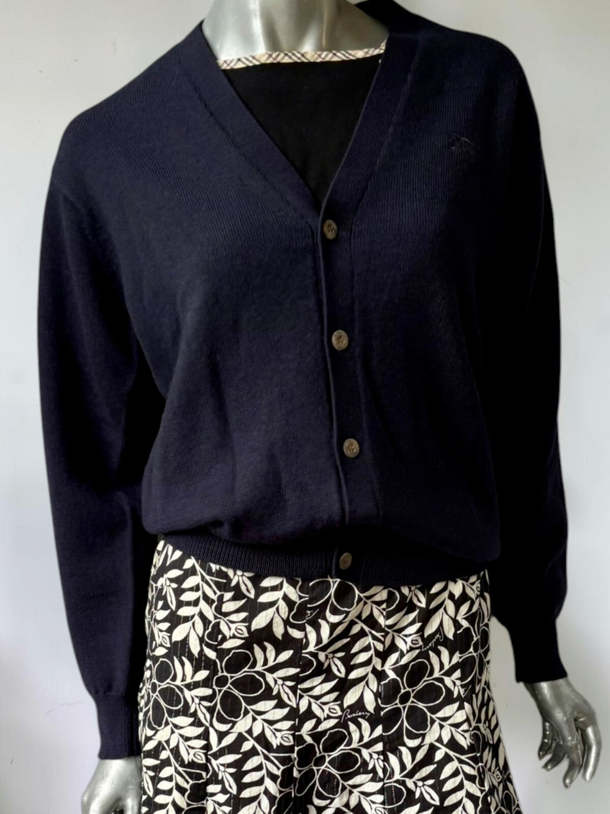 Vintage Burberrys navy knit cardigan