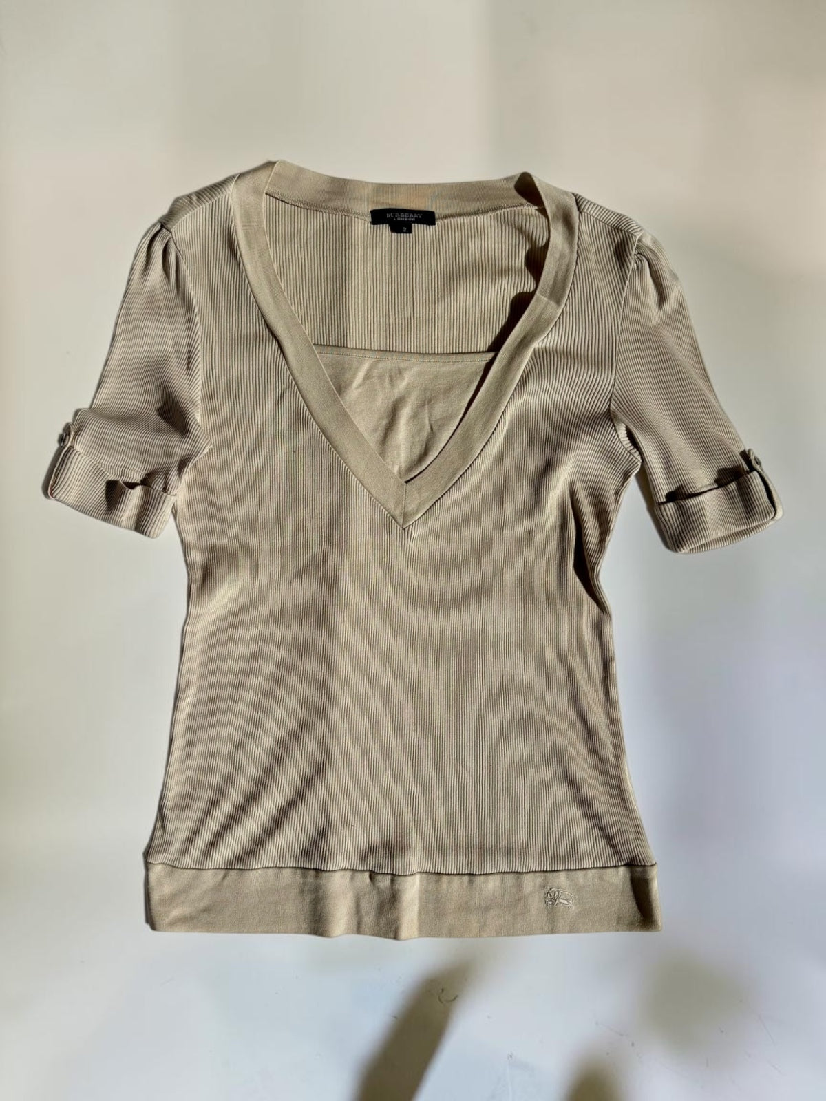 Vintage Burberry London cream knit top V-neck