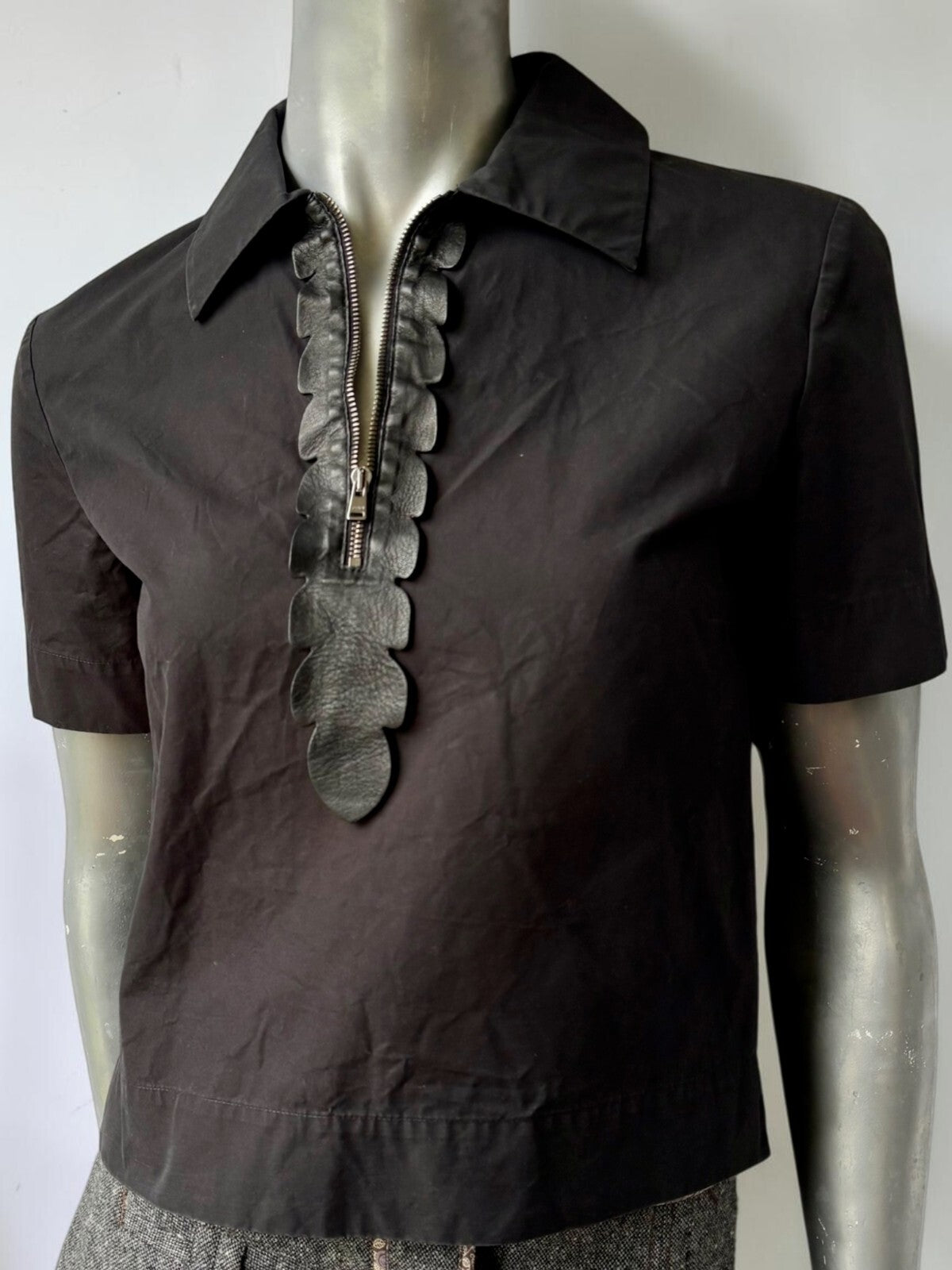 Vintage Fendi Roma black cotton top leather trim