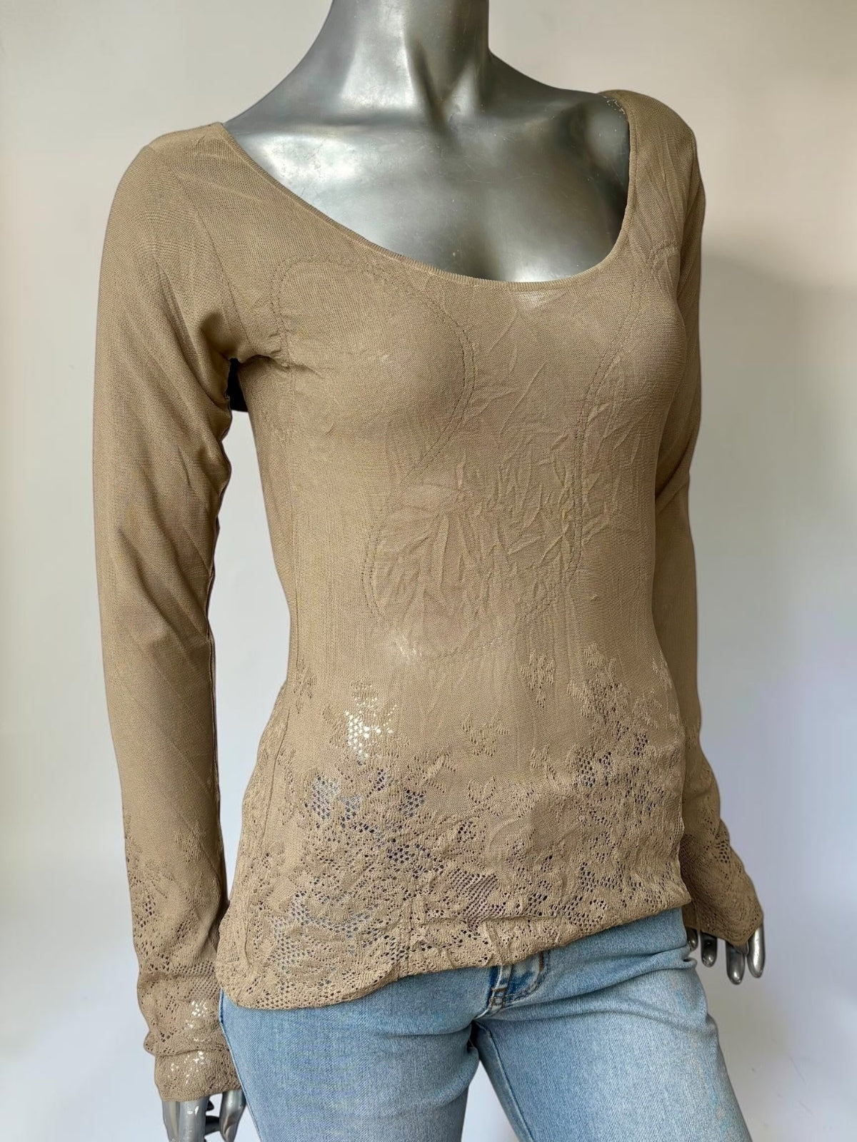Vintage Christian Dior Boutique Paris beige lace trim knit top